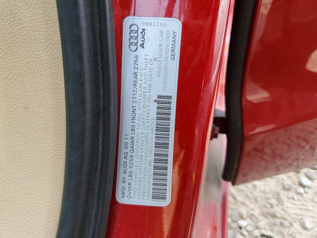 2012 Audi A6 Premium Plus Red vin: WAUGGAFC0CN057000