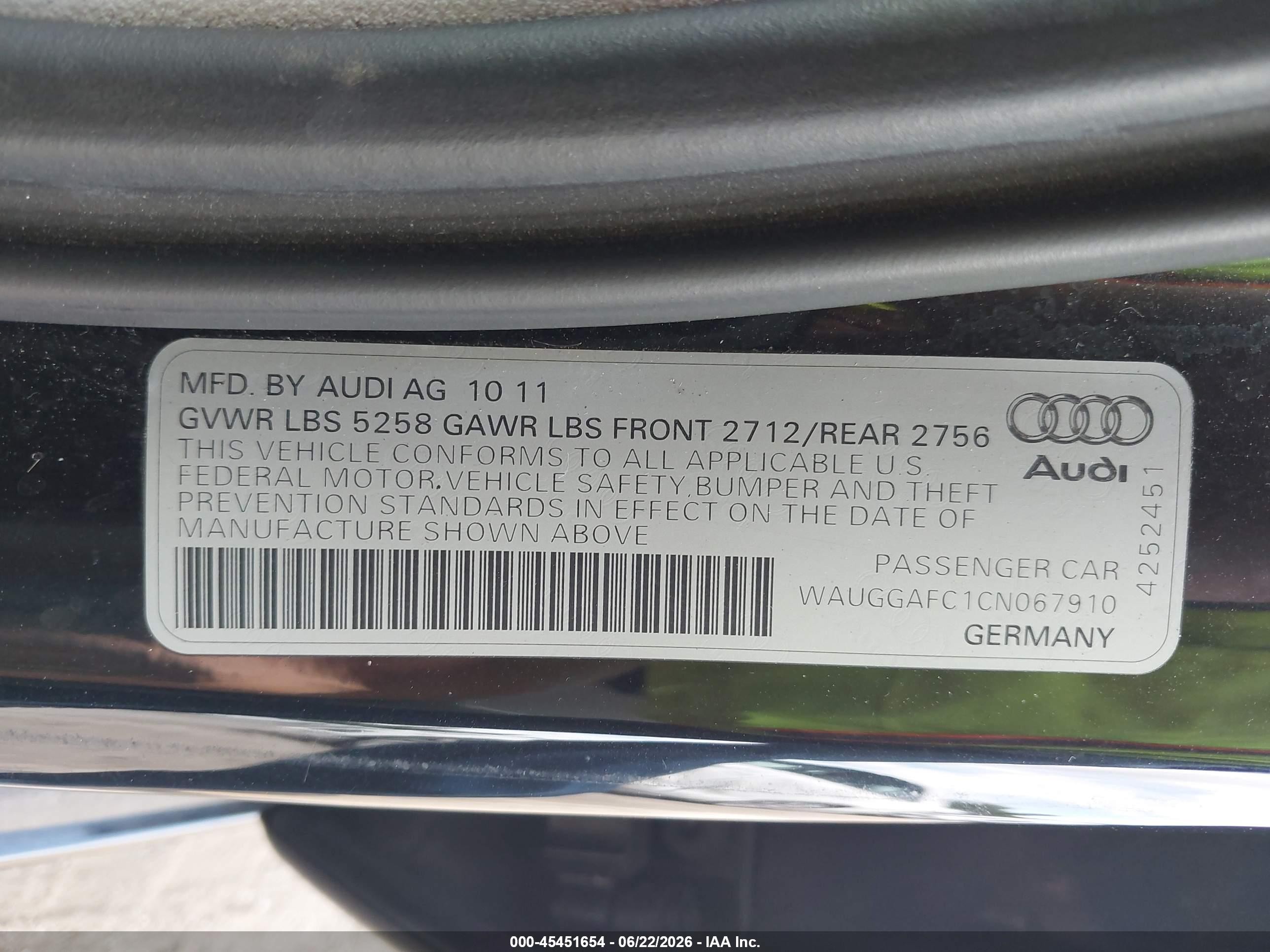 2012 Audi A6 3.0t Premium Plus Black vin: WAUGGAFC1CN067910