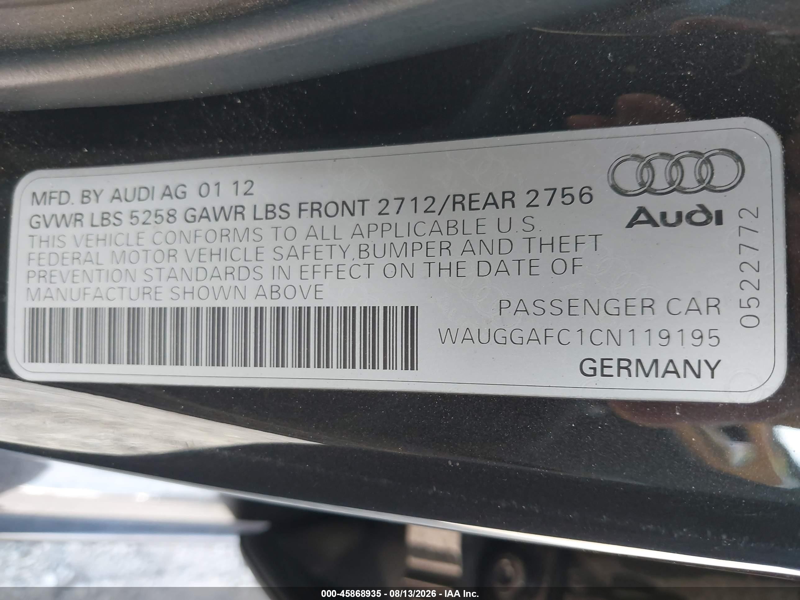2012 Audi A6 3.0t Premium Plus Gray vin: WAUGGAFC1CN119195