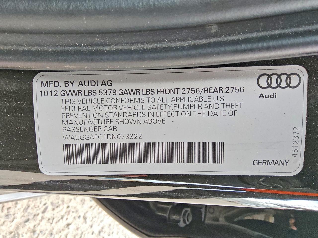 2013 Audi A6 Premium Plus Charcoal vin: WAUGGAFC1DN073322