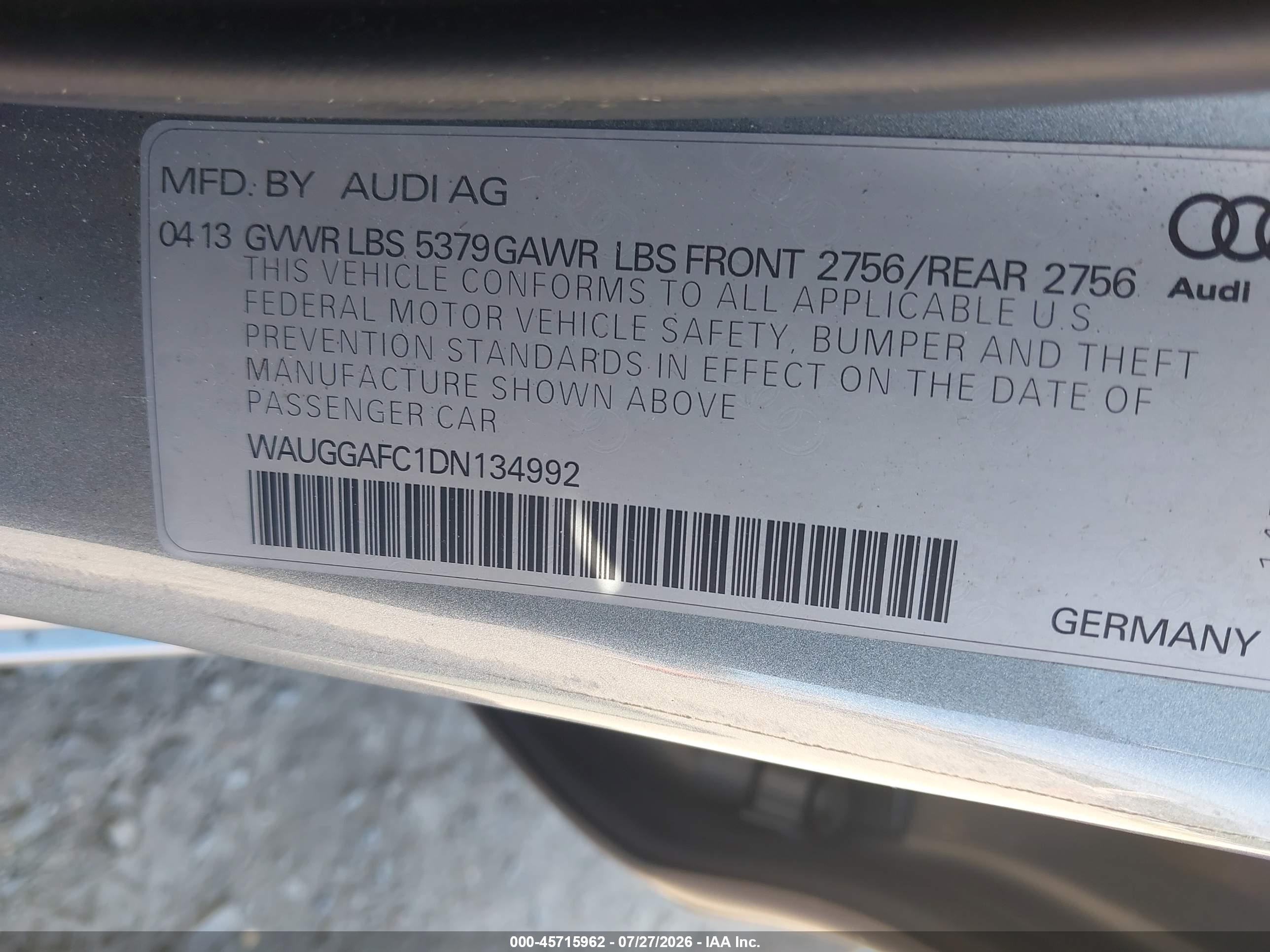 2013 Audi A6 3.0t Premium Silver vin: WAUGGAFC1DN134992