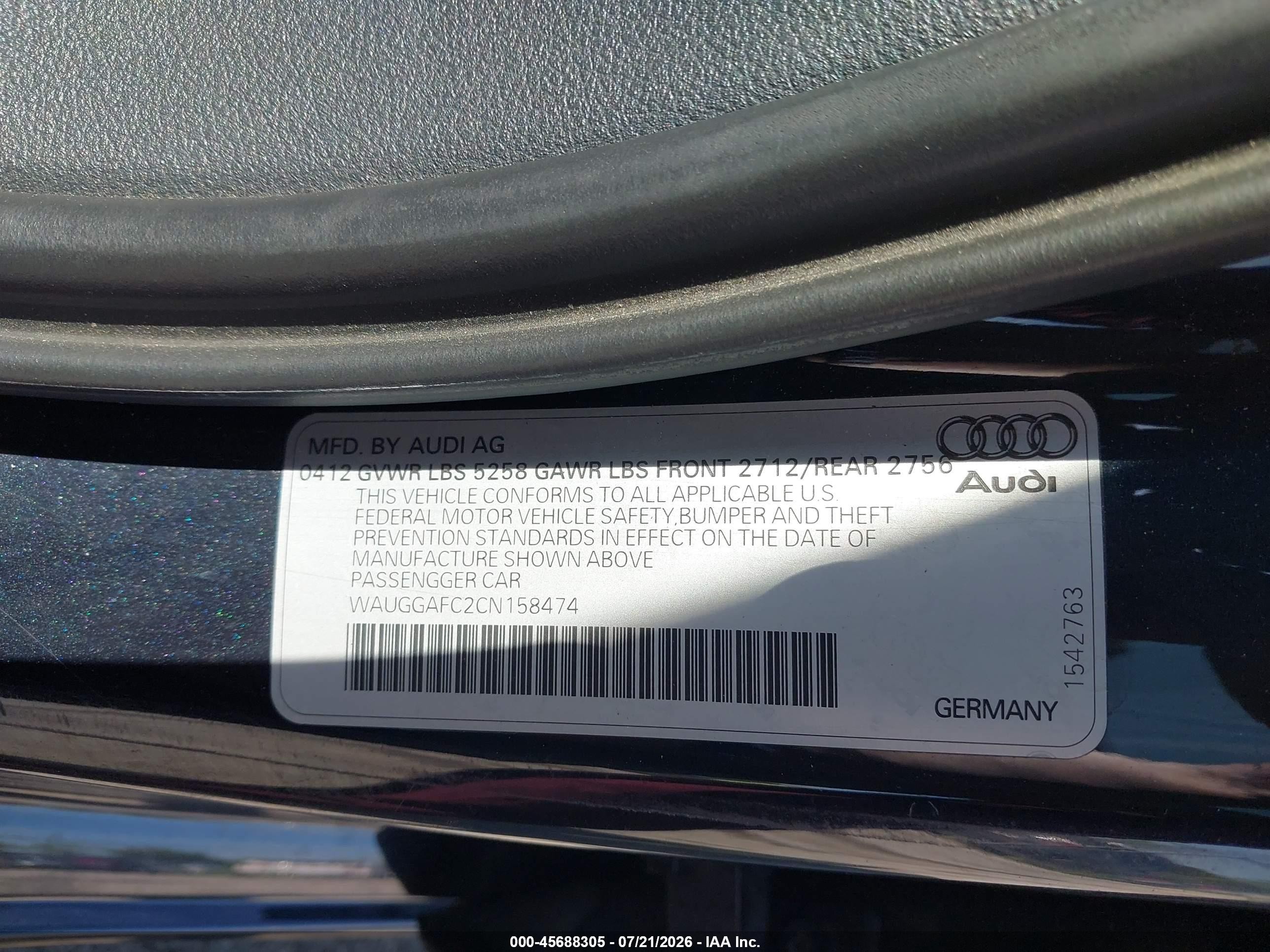 2012 Audi A6 3.0t Premium Plus Черный vin: WAUGGAFC2CN158474