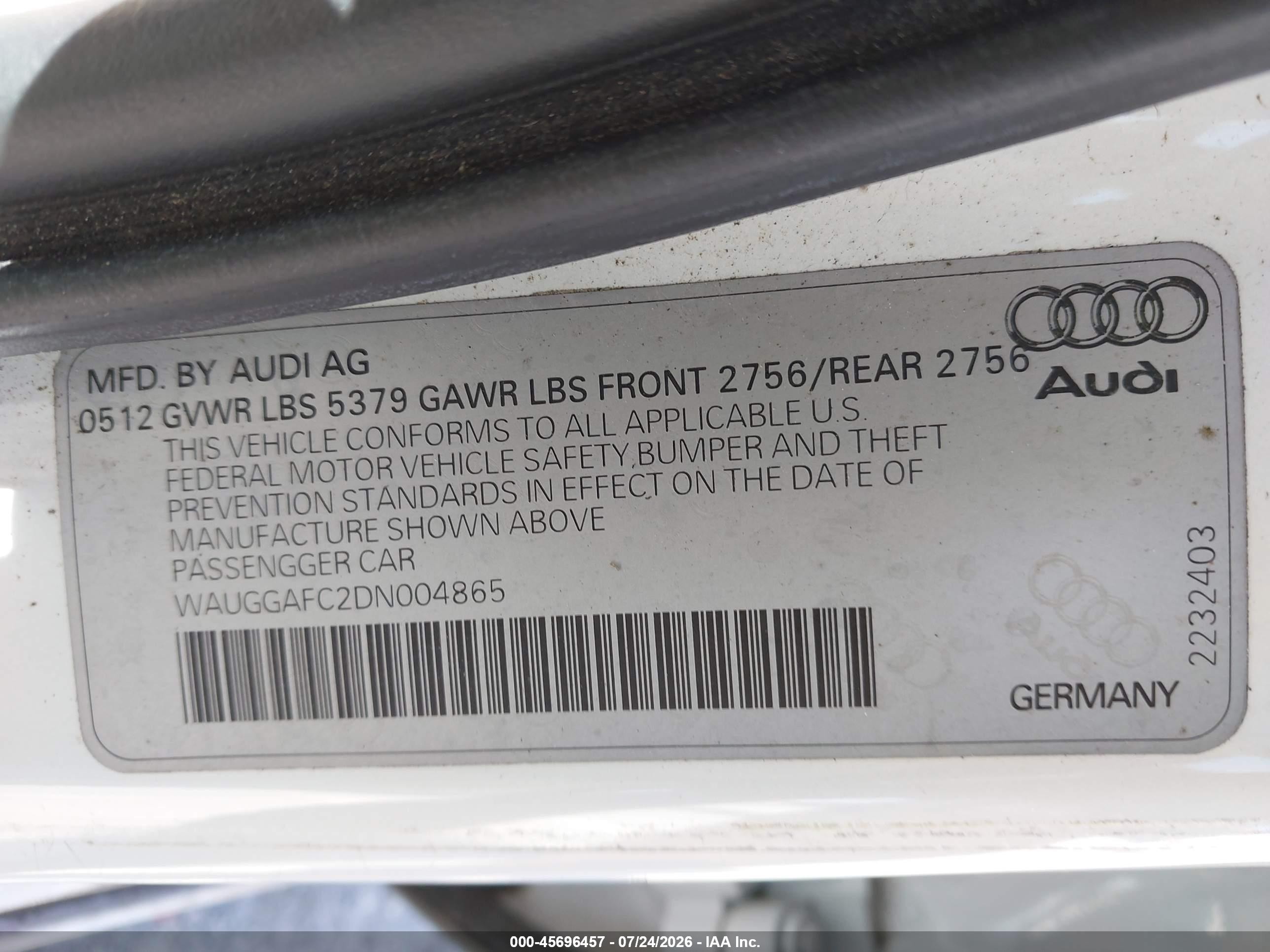 2013 Audi A6 3.0t Premium White vin: WAUGGAFC2DN004865