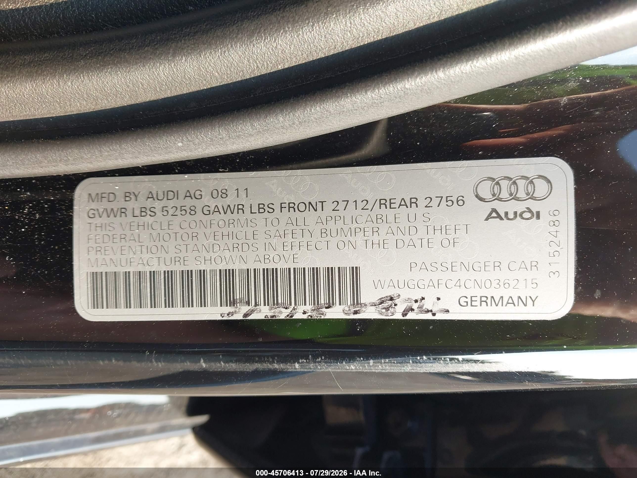 2012 Audi A6 3.0 Premium Черный vin: WAUGGAFC4CN036215