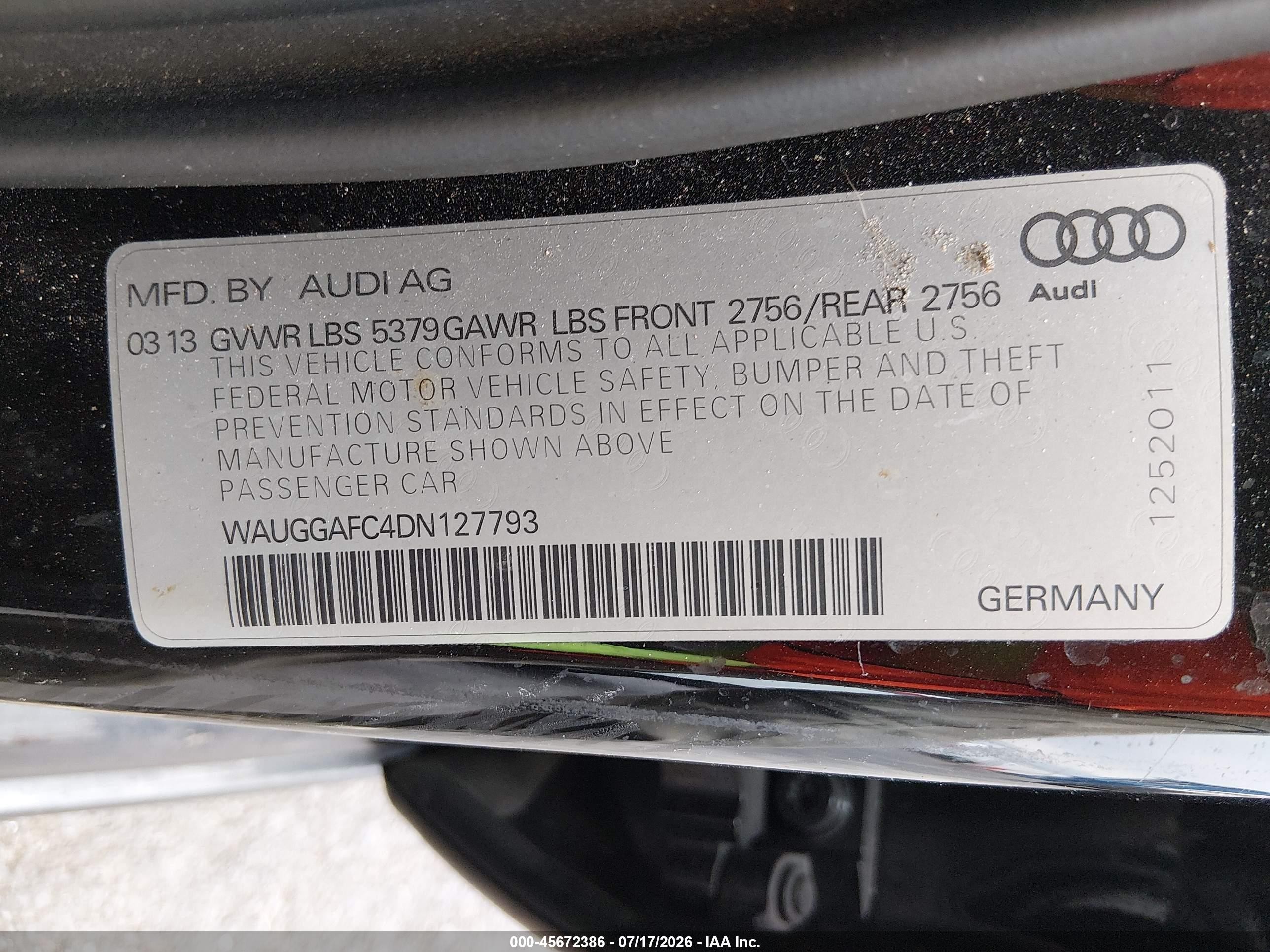 2013 Audi A6 3.0t Premium Black vin: WAUGGAFC4DN127793