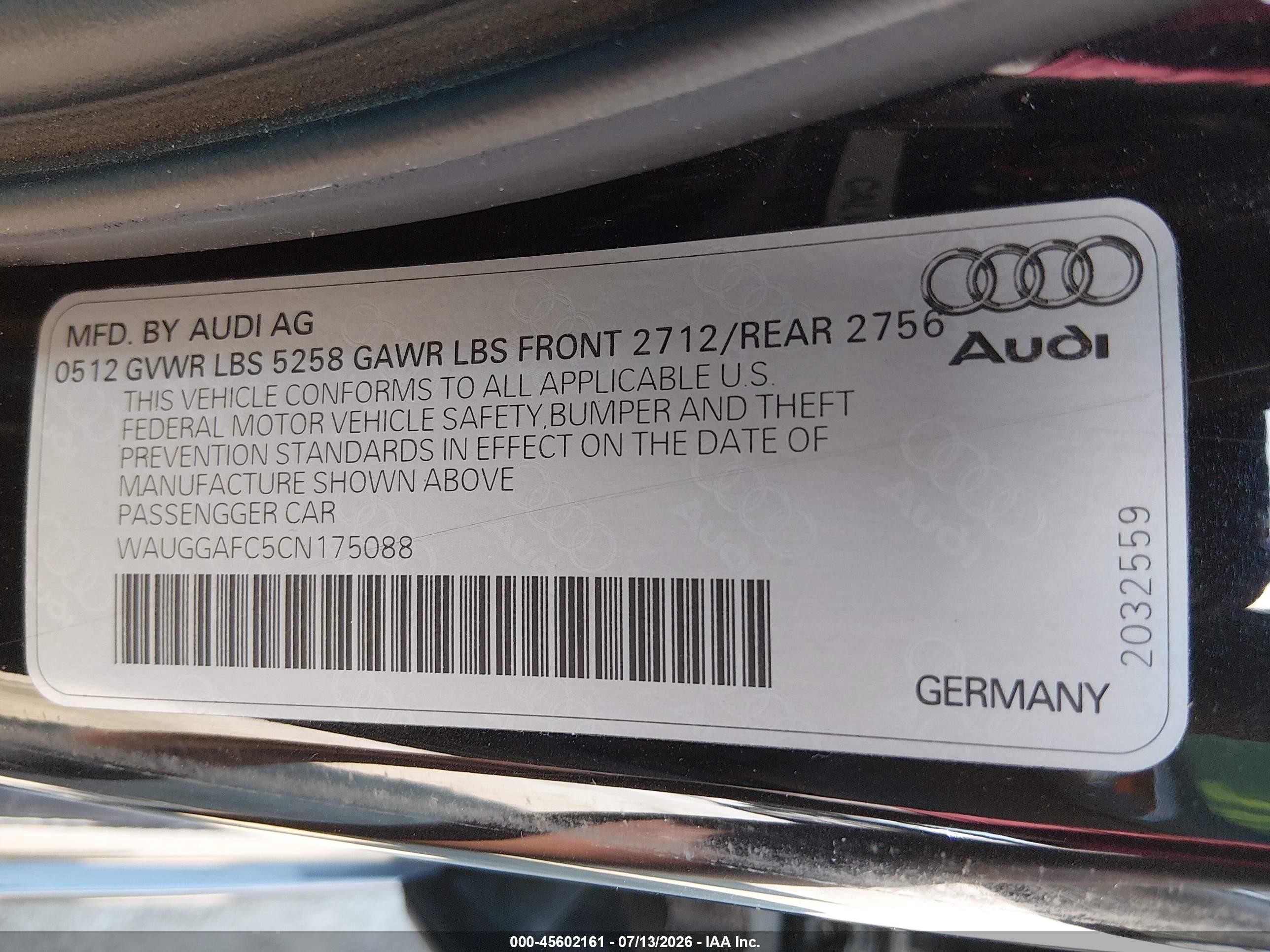 2012 Audi A6 3.0 Premium Black vin: WAUGGAFC5CN175088