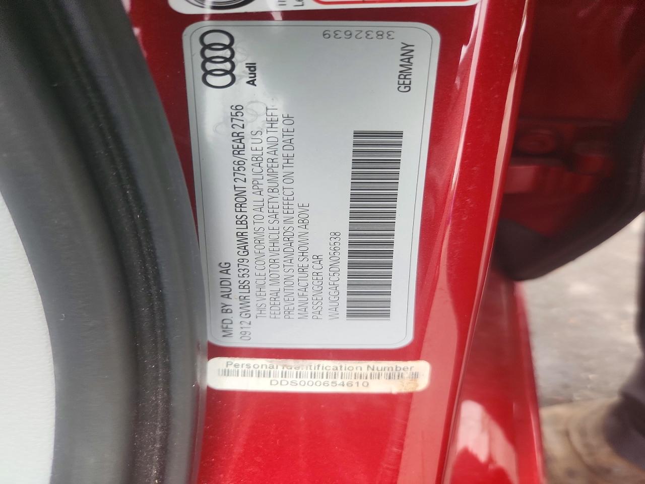 2013 Audi A6 Premium Plus Red vin: WAUGGAFC5DN056538