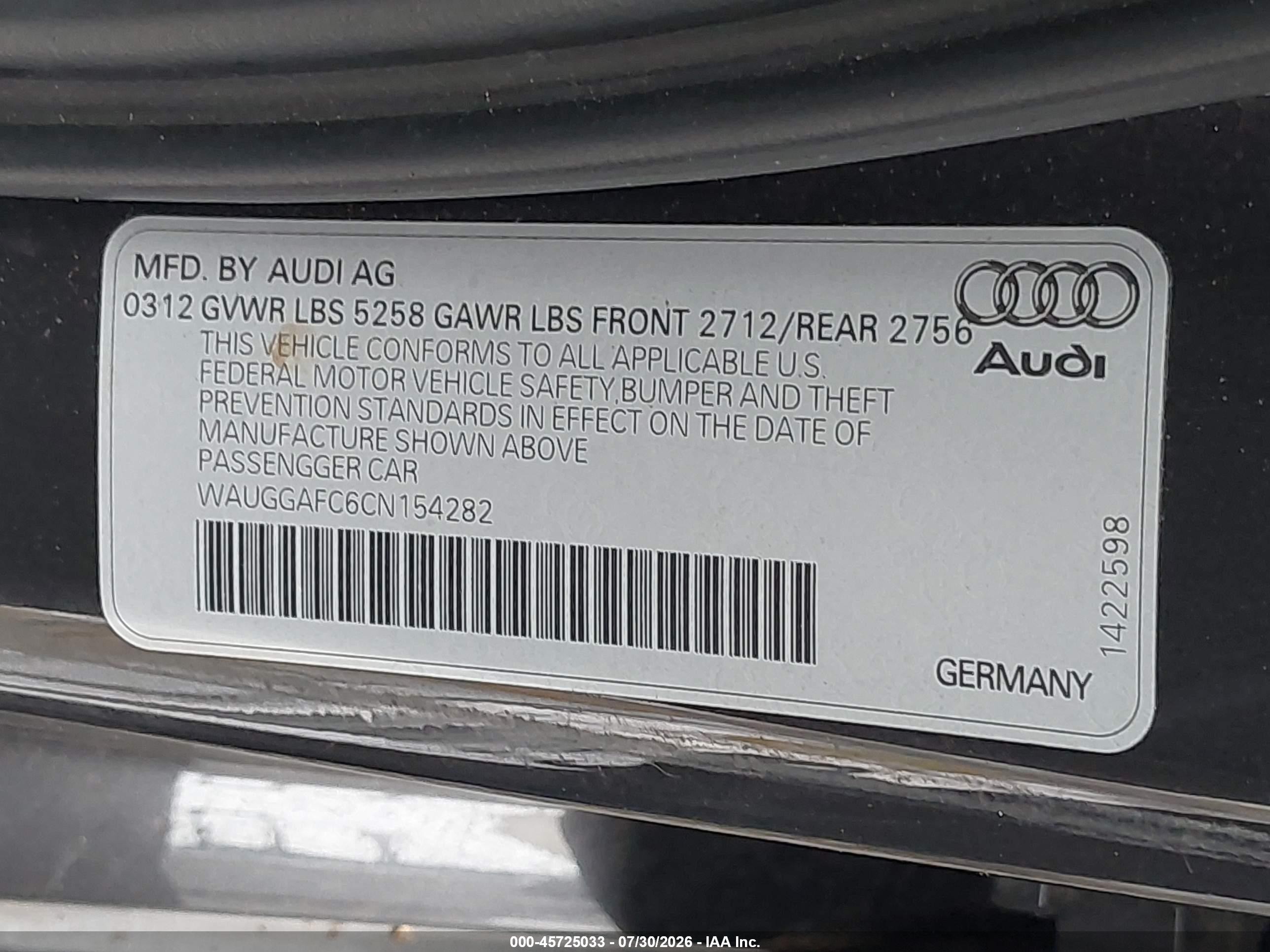 2012 Audi A6 3.0t Premium Plus Gray vin: WAUGGAFC6CN154282