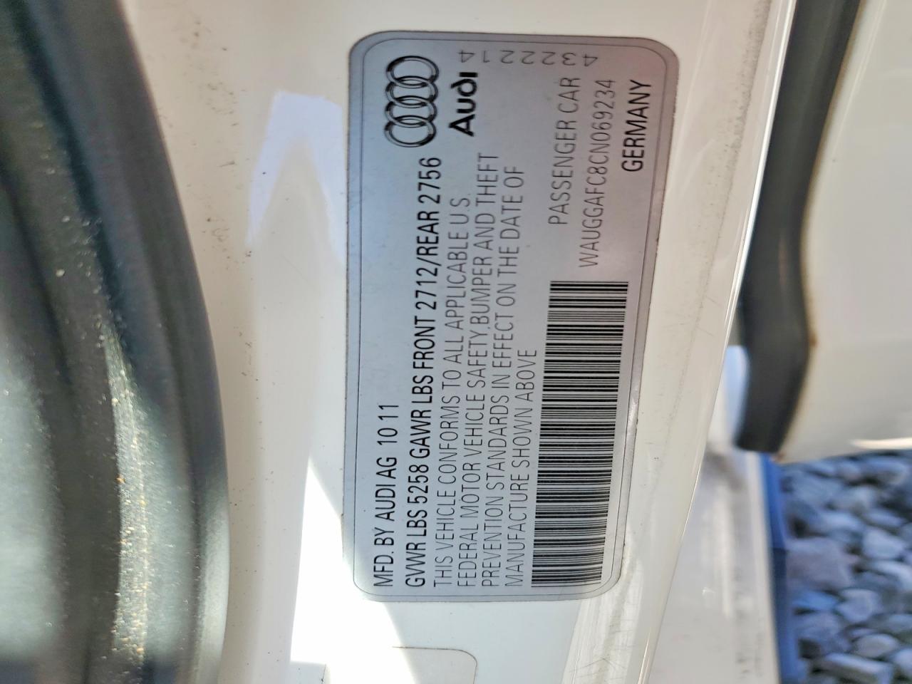 2012 Audi A6 Premium Plus White vin: WAUGGAFC8CN069234