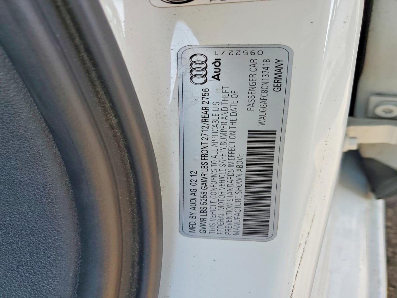 2012 Audi A6 Premium Plus White vin: WAUGGAFC8CN137418