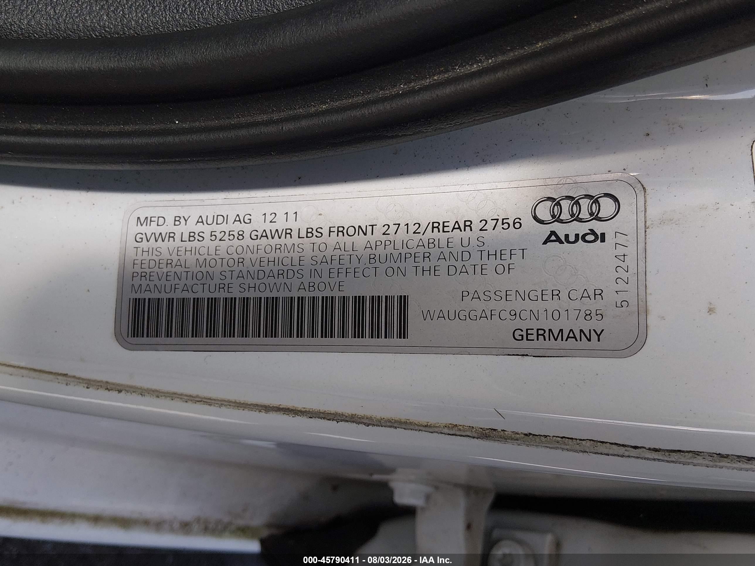 2012 Audi A6 3.0t Premium Plus Белый vin: WAUGGAFC9CN101785