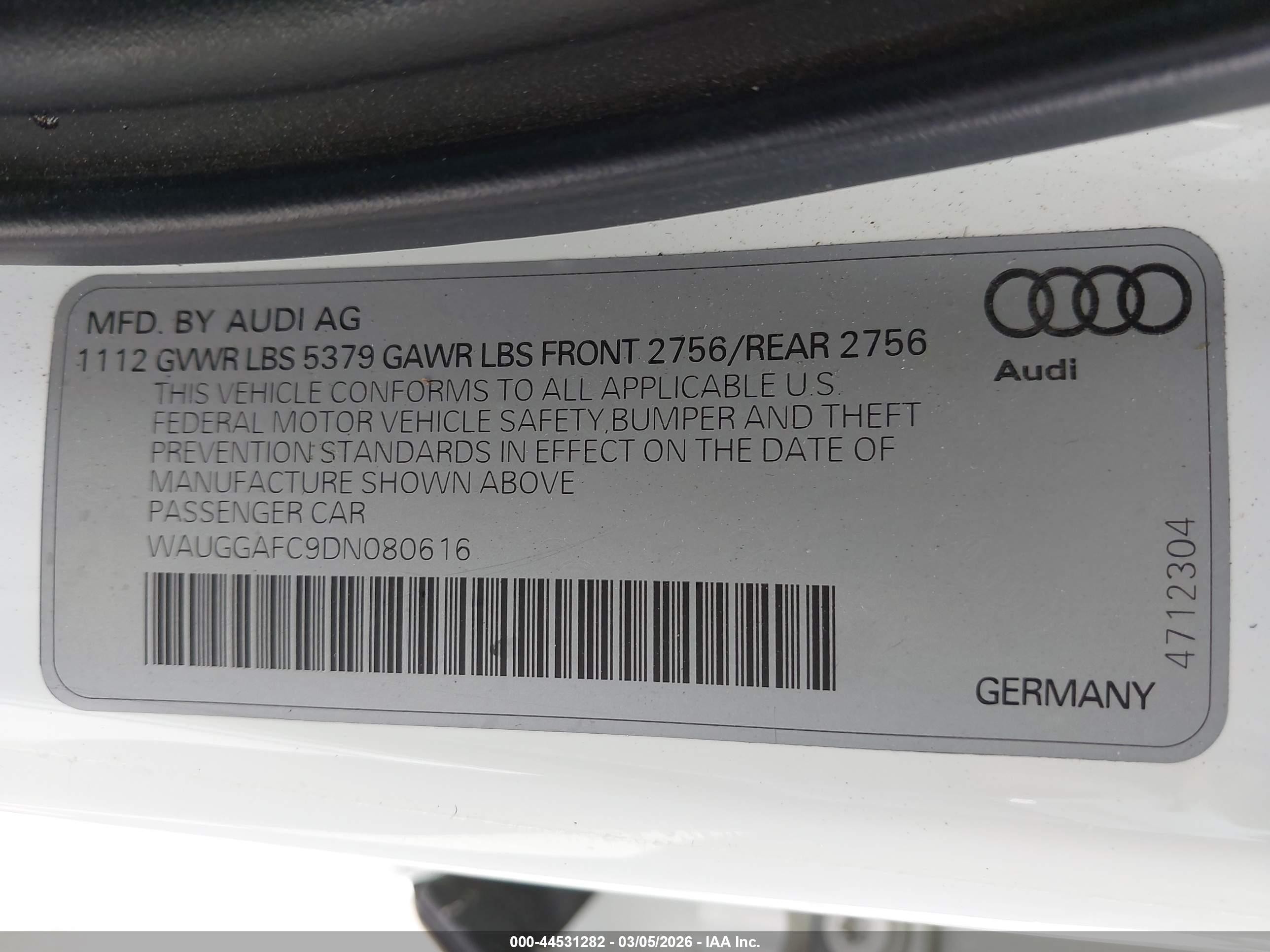 2013 Audi A6 3.0t Premium White vin: WAUGGAFC9DN080616