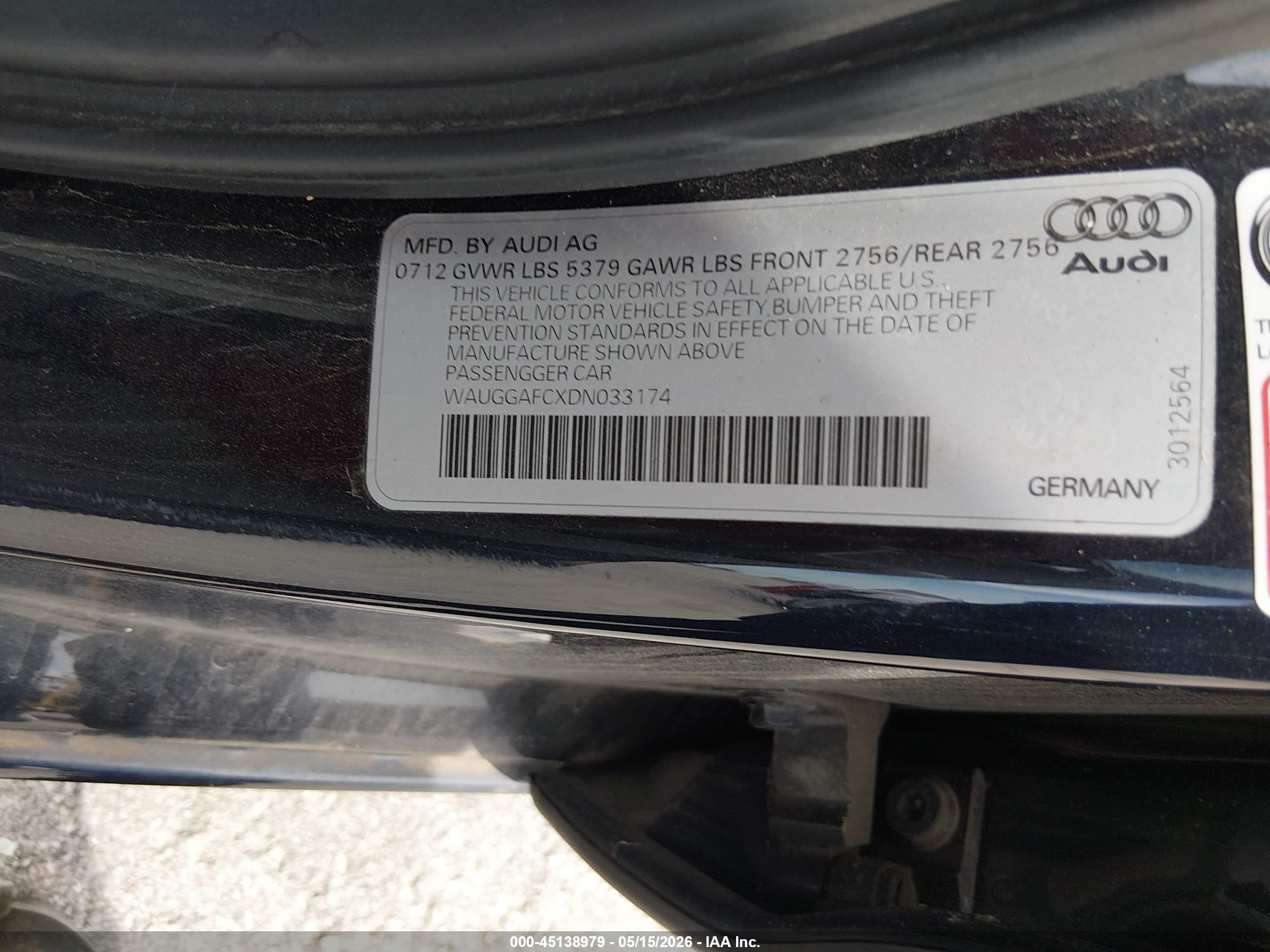 2013 Audi A6 3.0t Premium Black vin: WAUGGAFCXDN033174