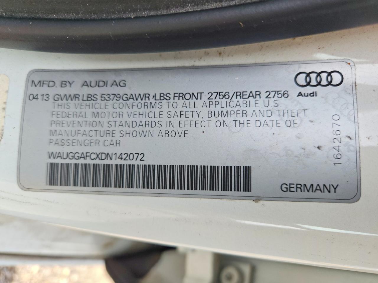 2013 Audi A6 Premium Plus White vin: WAUGGAFCXDN142072