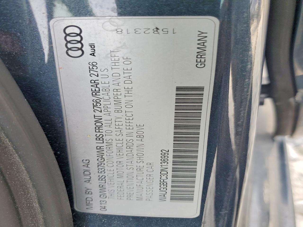 2013 Audi A6 Premium Plus Charcoal vin: WAUGGBFC3DN136992