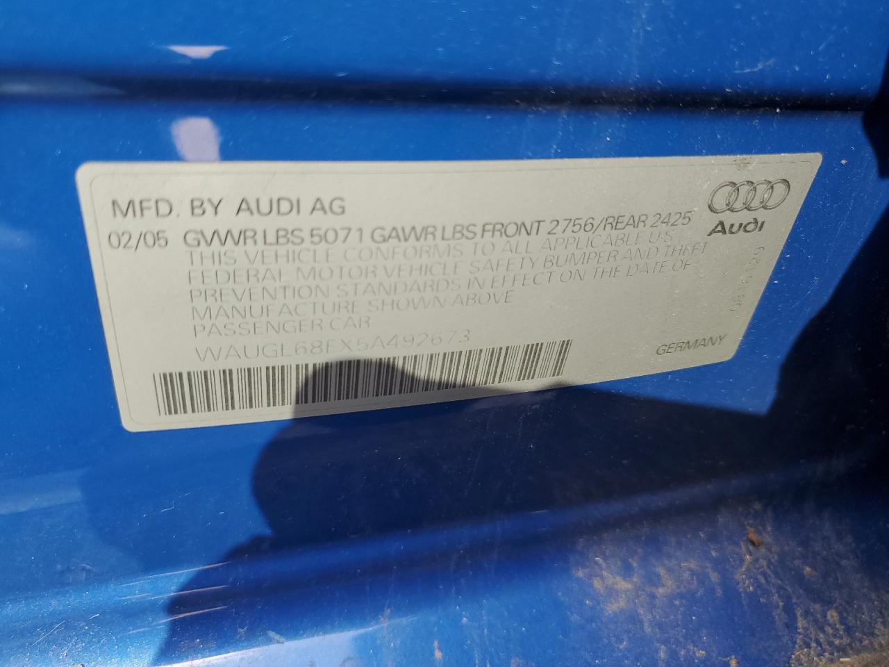 2005 Audi New S4 Quattro Blue vin: WAUGL68EX5A492673