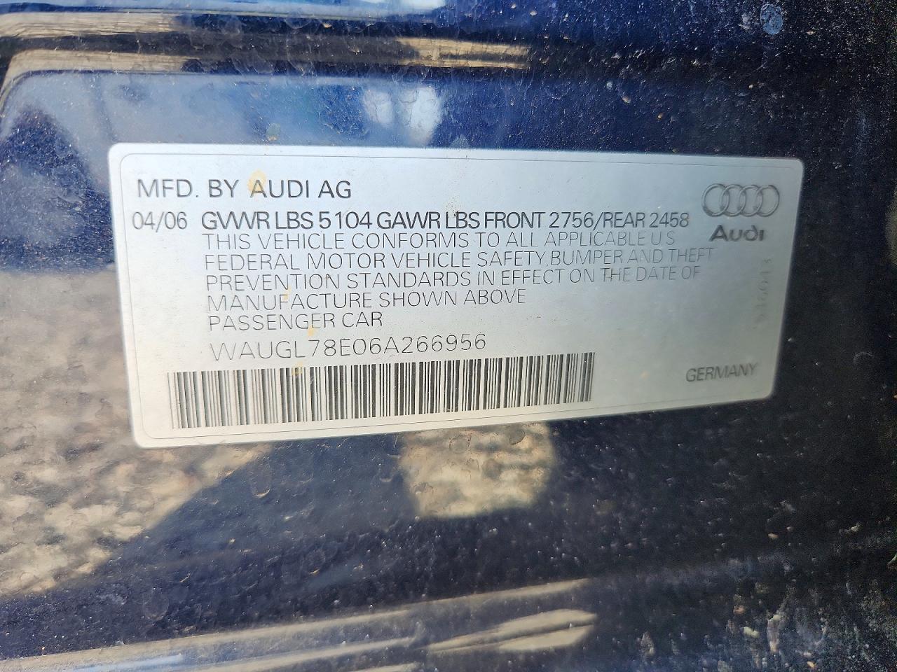 2006 Audi S4 Quattro Синий vin: WAUGL78E06A266956