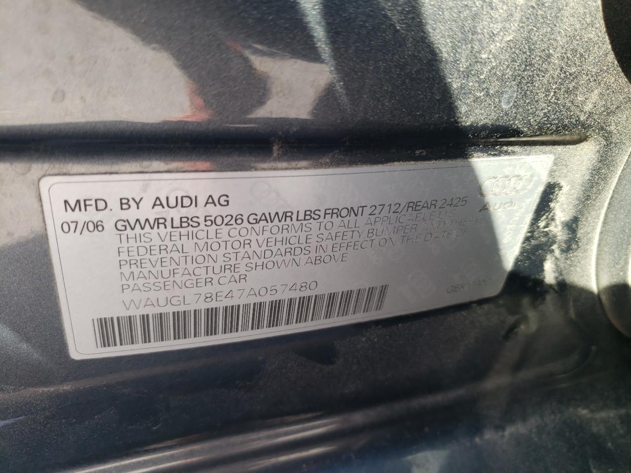 2007 Audi New S4 Quattro   Угольный vin: WAUGL78E47A057480
