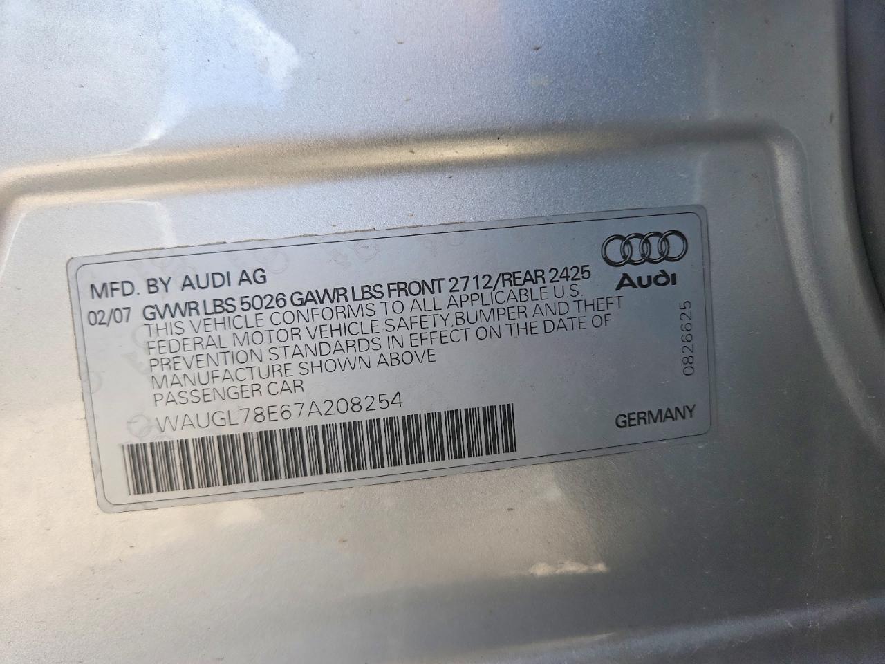 2007 Audi New S4 Quattro Серебряный vin: WAUGL78E67A208254