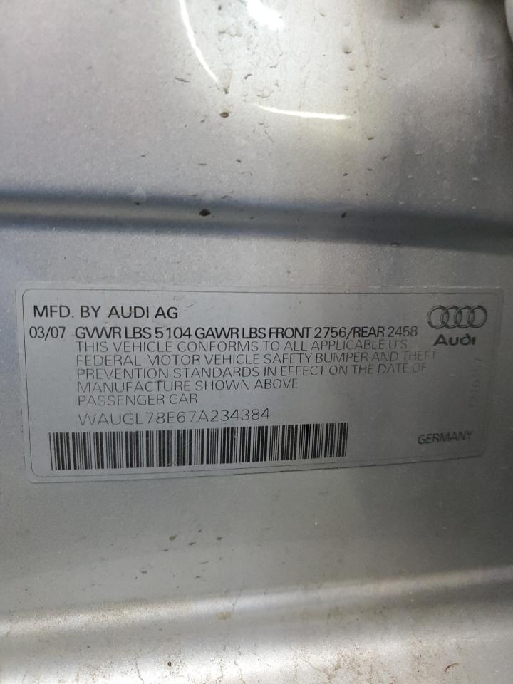 2007 Audi New S4 Quattro Silver vin: WAUGL78E67A234384
