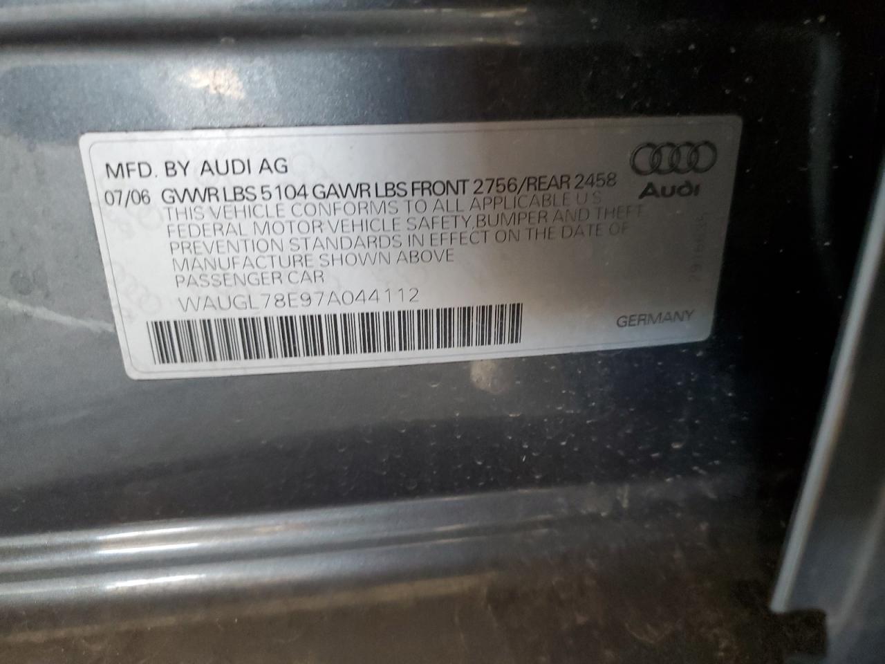 2007 Audi New S4 Quattro Gray vin: WAUGL78E97A044112