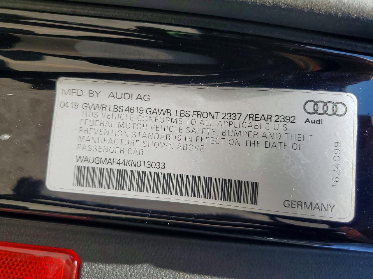 2019 Audi A4 Premium Black vin: WAUGMAF44KN013033