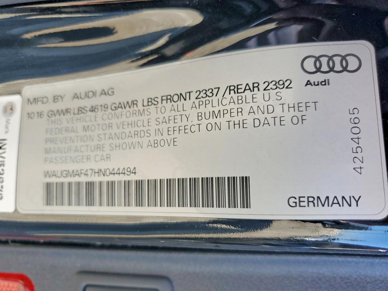 2017 Audi A4 Ultra Premium Black vin: WAUGMAF47HN044494