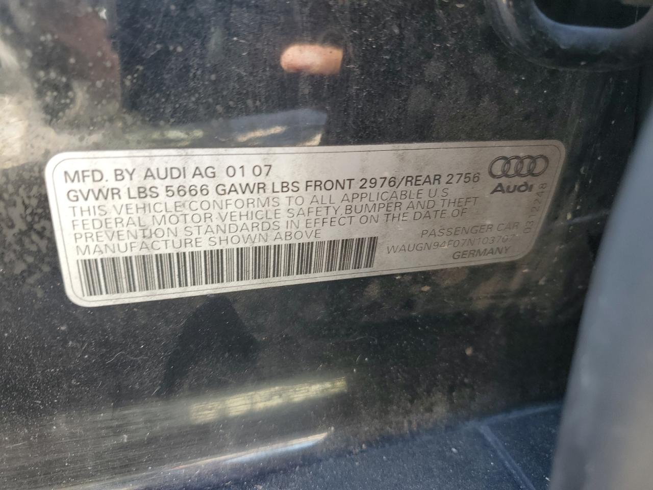 2007 Audi S6 Quattro Black vin: WAUGN94F07N103707