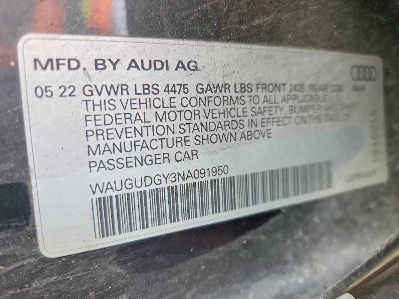2022 Audi A3 Premium Угольный vin: WAUGUDGY3NA091950