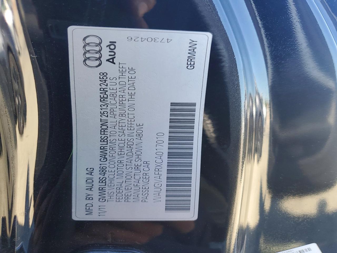 2012 Audi S5 Premium Plus Black vin: WAUGVAFRXCA017010