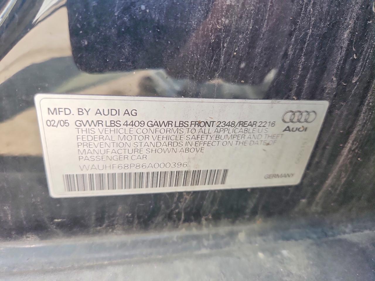 2006 Audi A3 2 Black vin: WAUHF68P86A000396