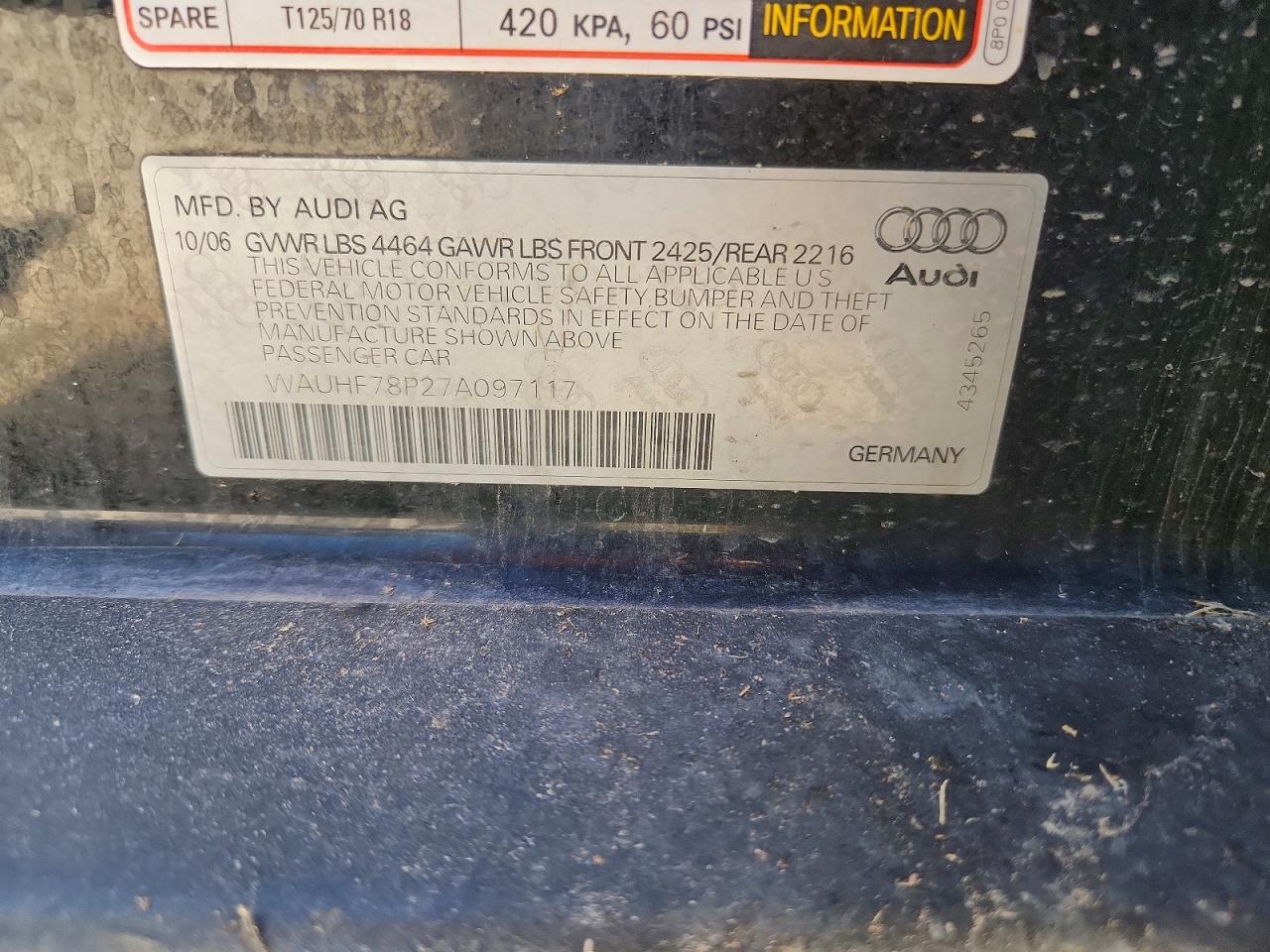 2007 Audi A3 2 Charcoal vin: WAUHF78P27A097117