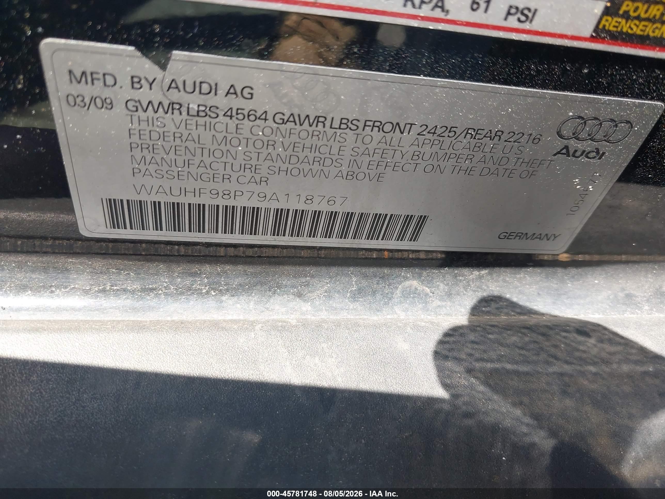 2009 Audi A3 2.0t Black vin: WAUHF98P79A118767