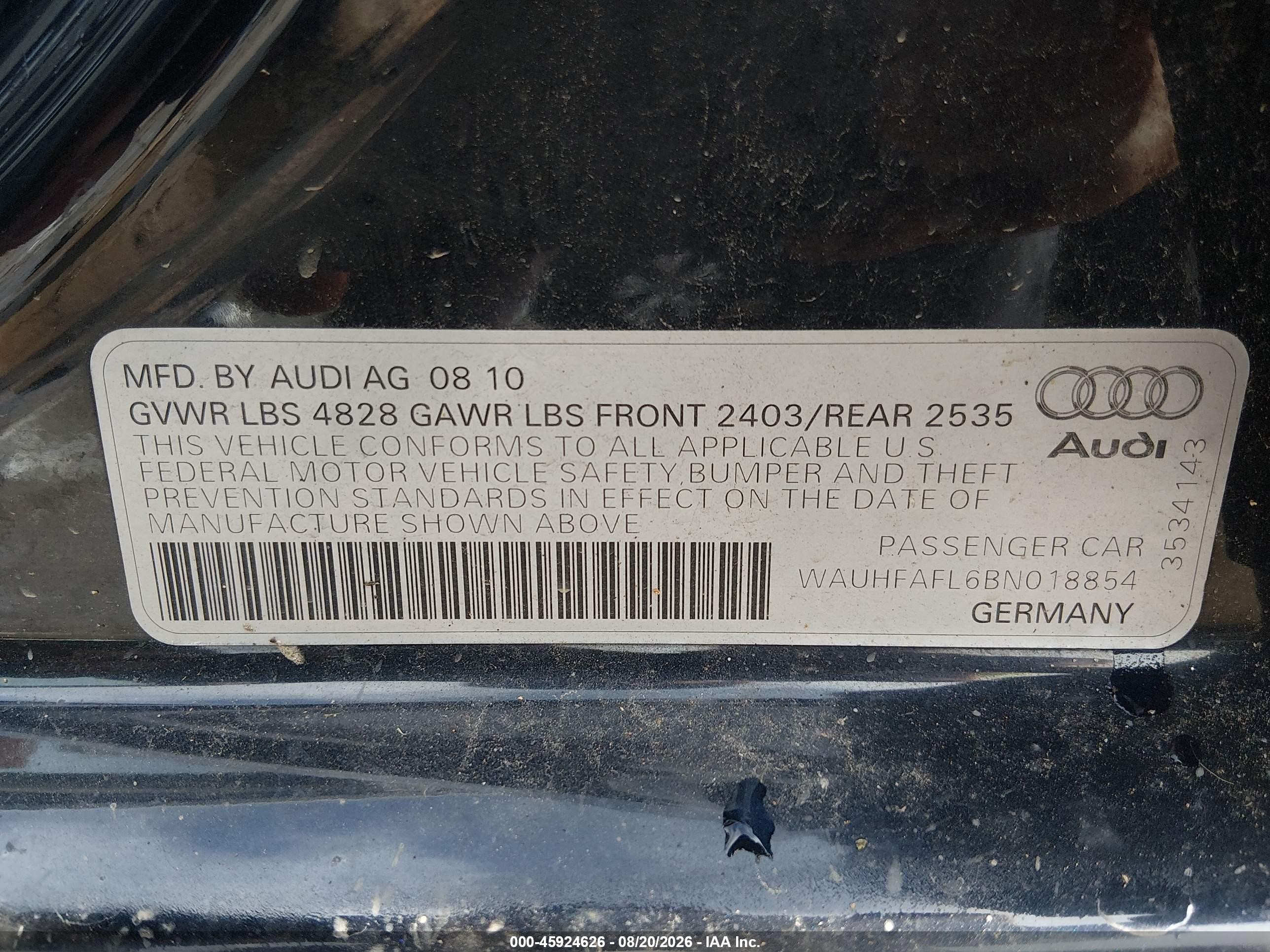 2011 Audi A4 2.0t Premium Синий vin: WAUHFAFL6BN018854