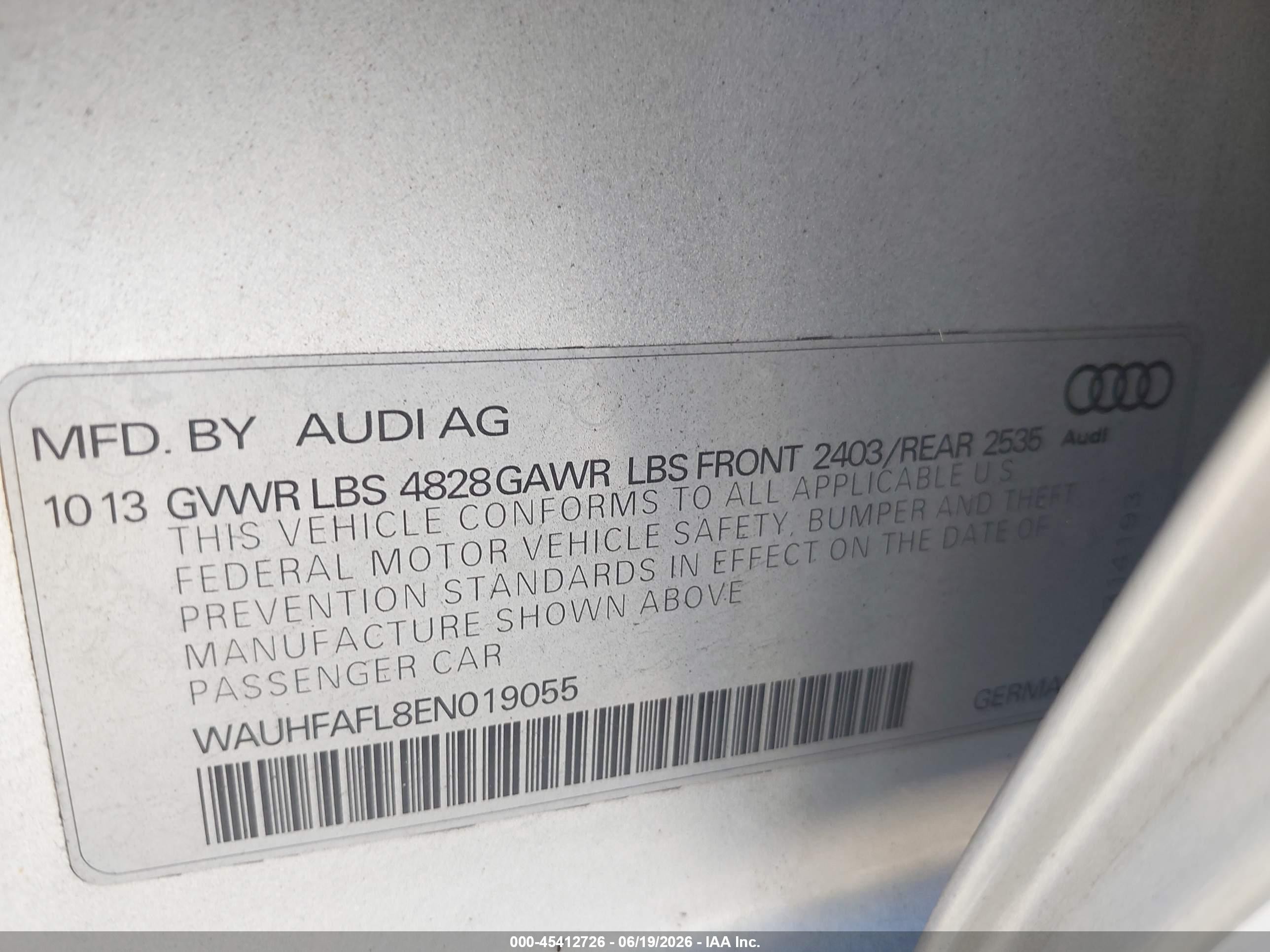 2014 Audi A4 2.0t Premium Silver vin: WAUHFAFL8EN019055
