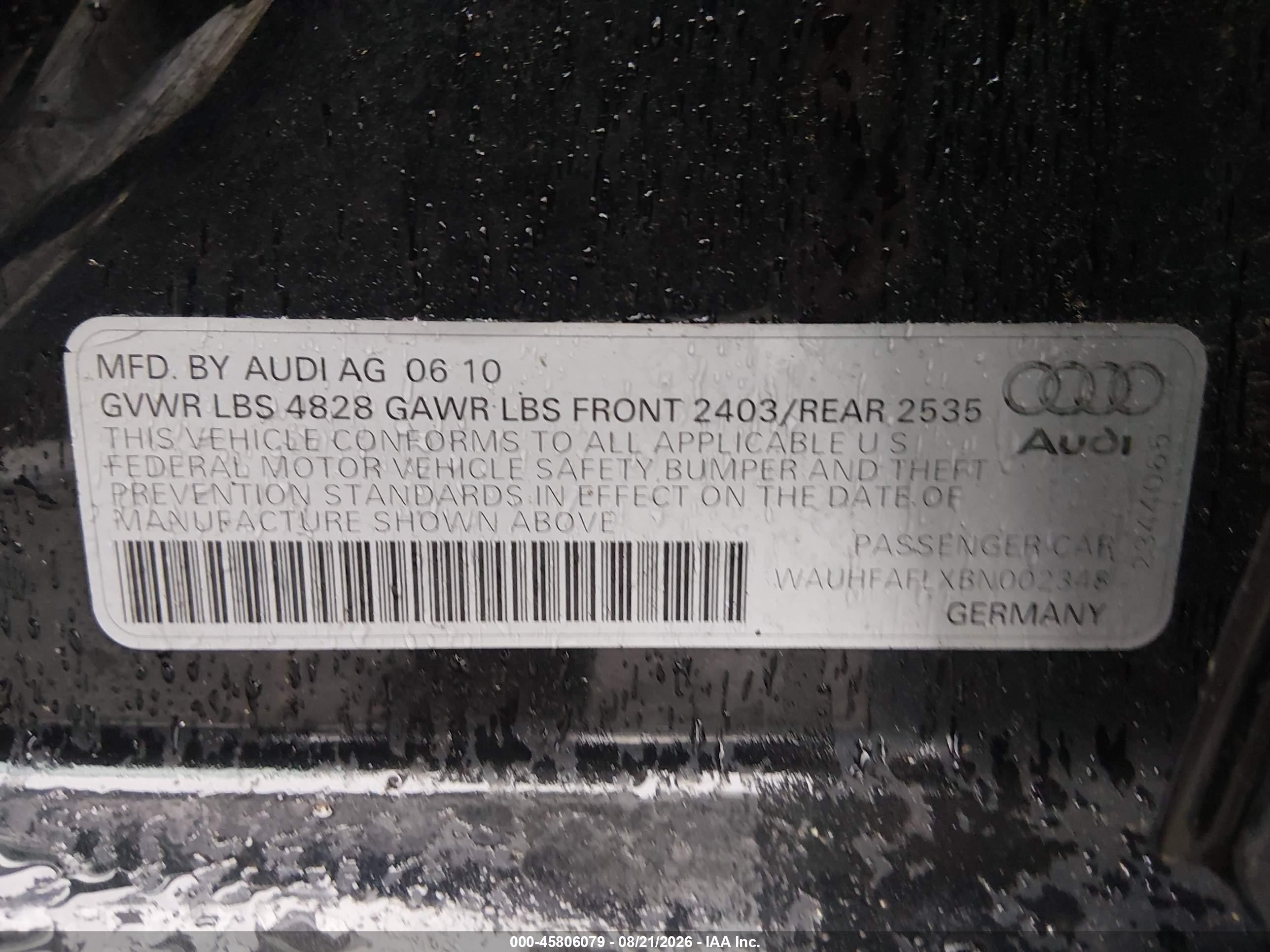 2011 Audi A4 2.0t Premium Черный vin: WAUHFAFLXBN002348