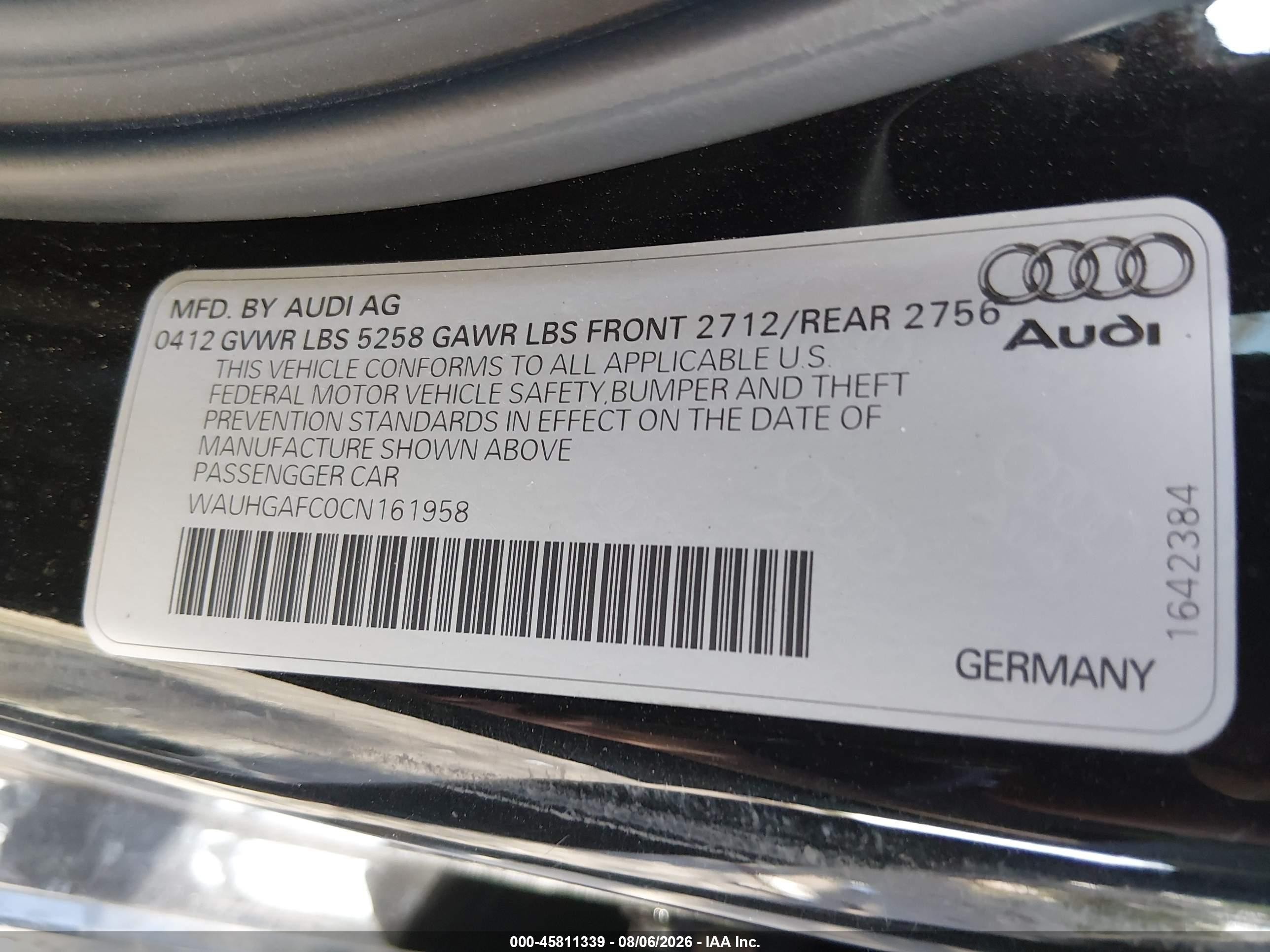 2012 Audi A6 3.0t Prestige Black vin: WAUHGAFC0CN161958