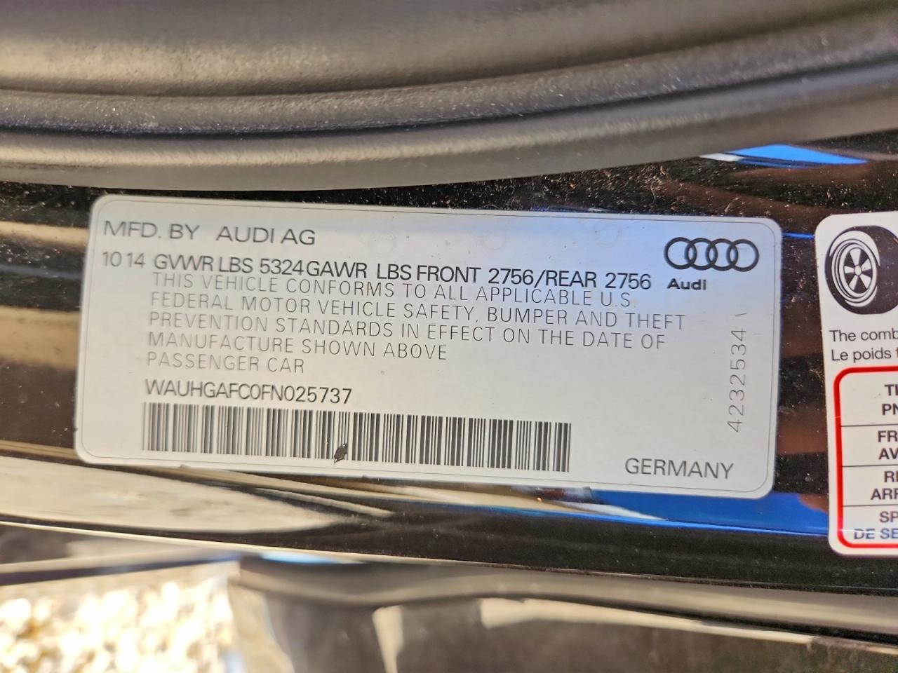 2015 Audi A6 Prestige Black vin: WAUHGAFC0FN025737