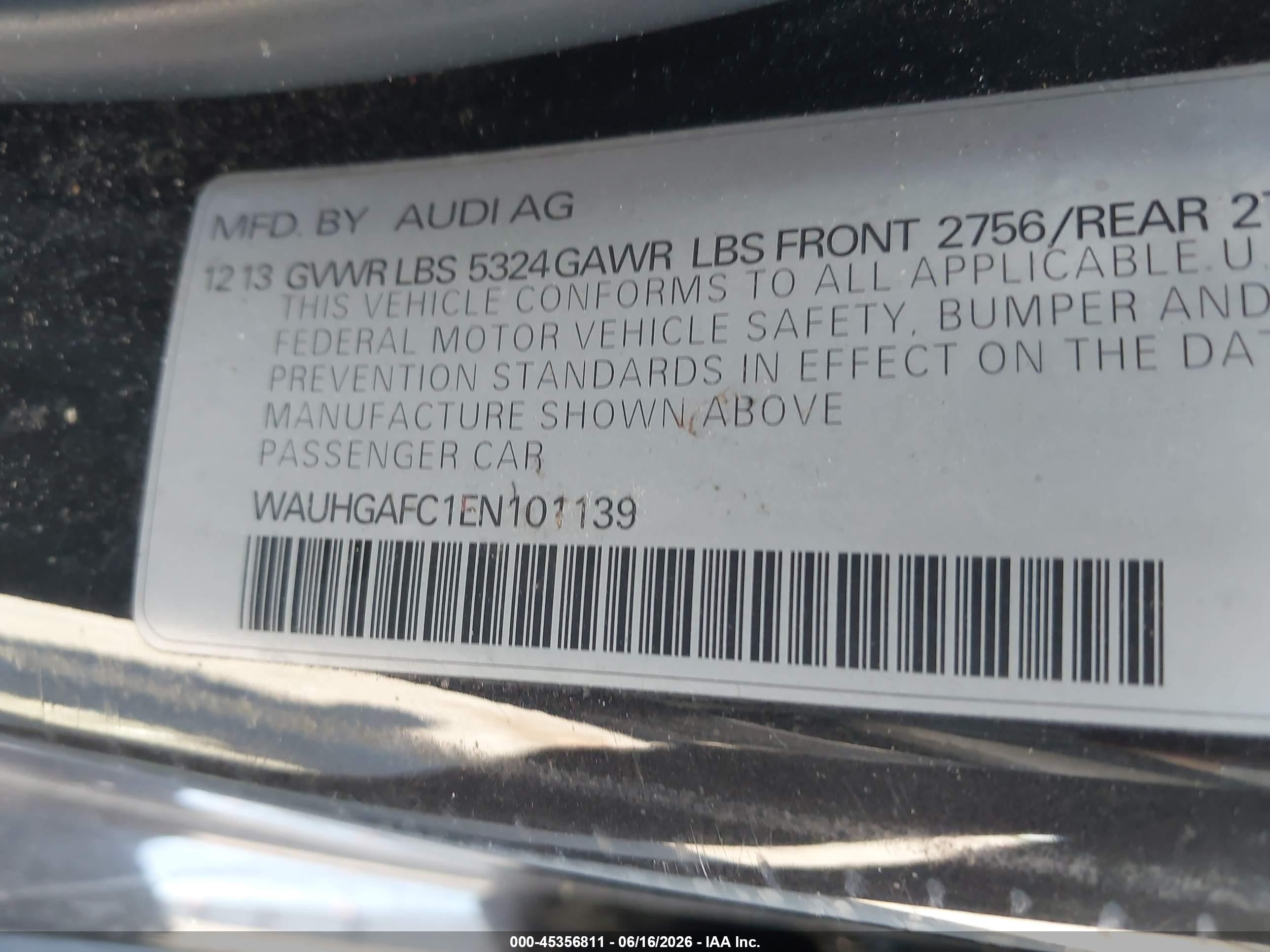 2014 Audi A6 3.0t Premium Plus Black vin: WAUHGAFC1EN101139