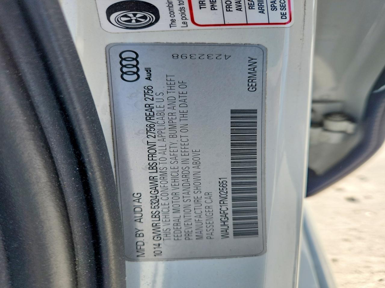 2015 Audi A6 Prestige White vin: WAUHGAFC1FN025651