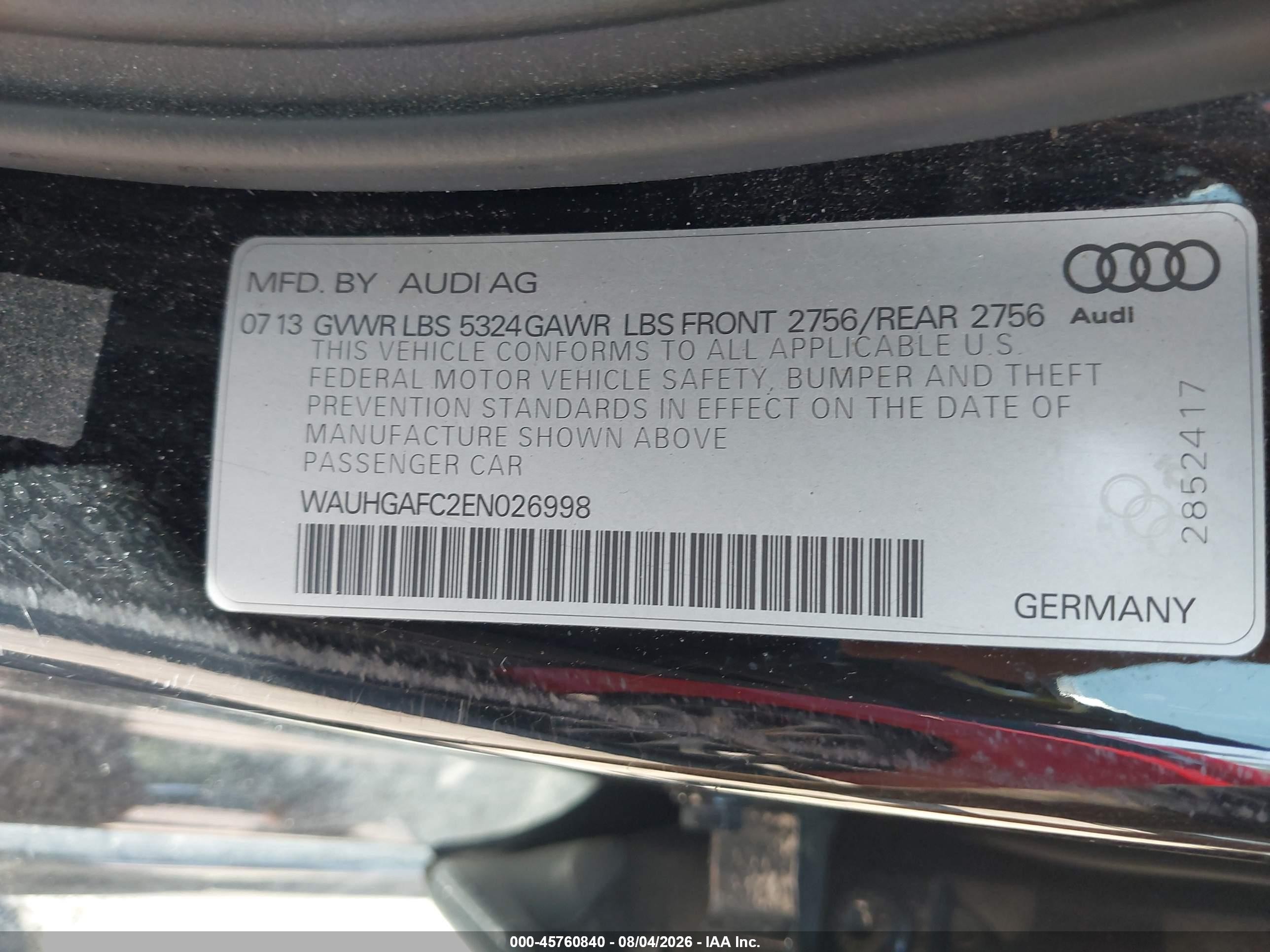 2014 Audi A6 3.0t Premium Plus Black vin: WAUHGAFC2EN026998