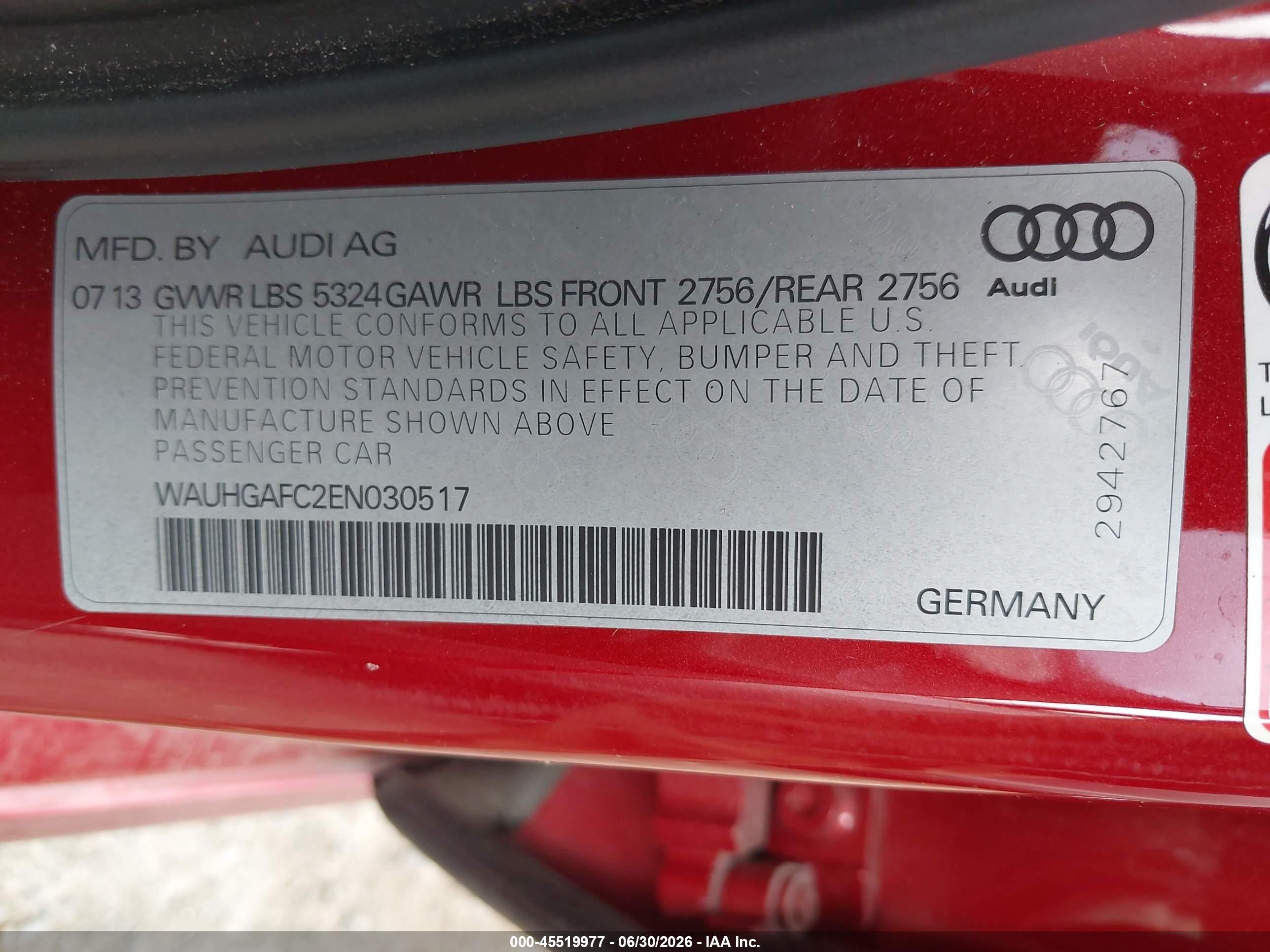 2014 Audi A6 3.0t Premium Plus Red vin: WAUHGAFC2EN030517