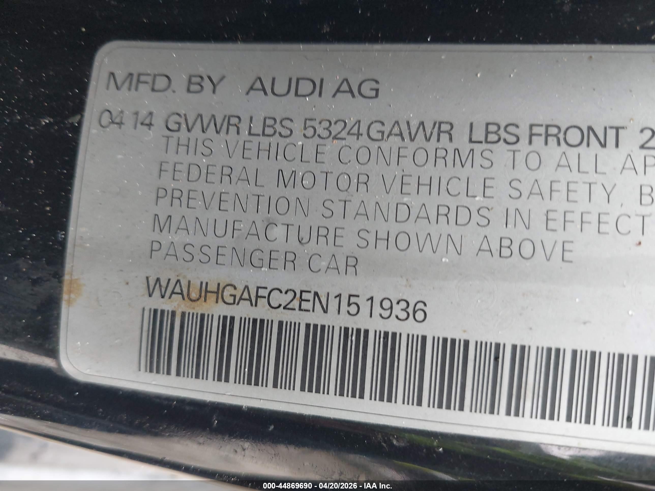 2014 Audi A6 3.0t Premium Plus Black vin: WAUHGAFC2EN151936