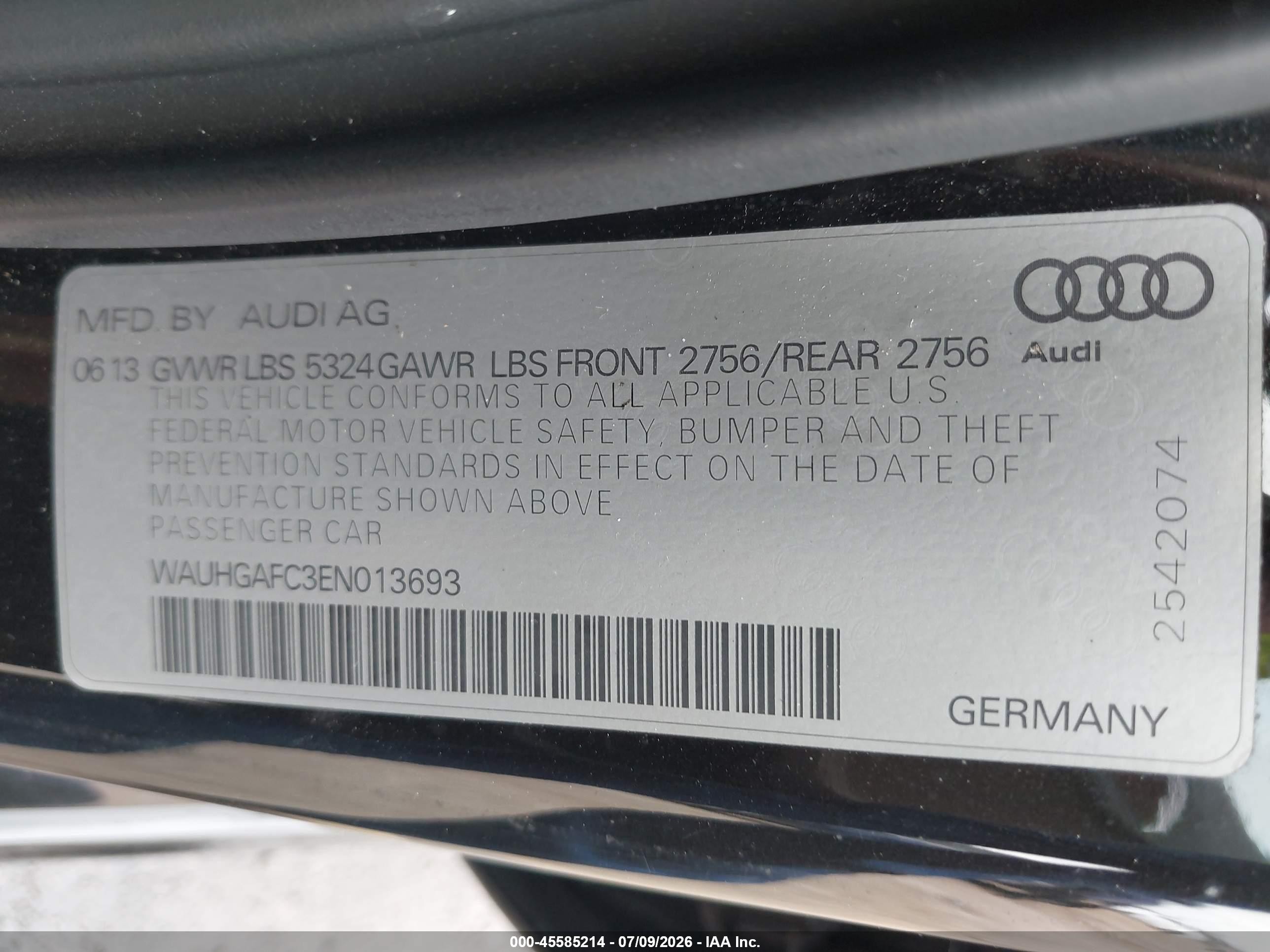 2014 Audi A6 3.0t Premium Plus Черный vin: WAUHGAFC3EN013693