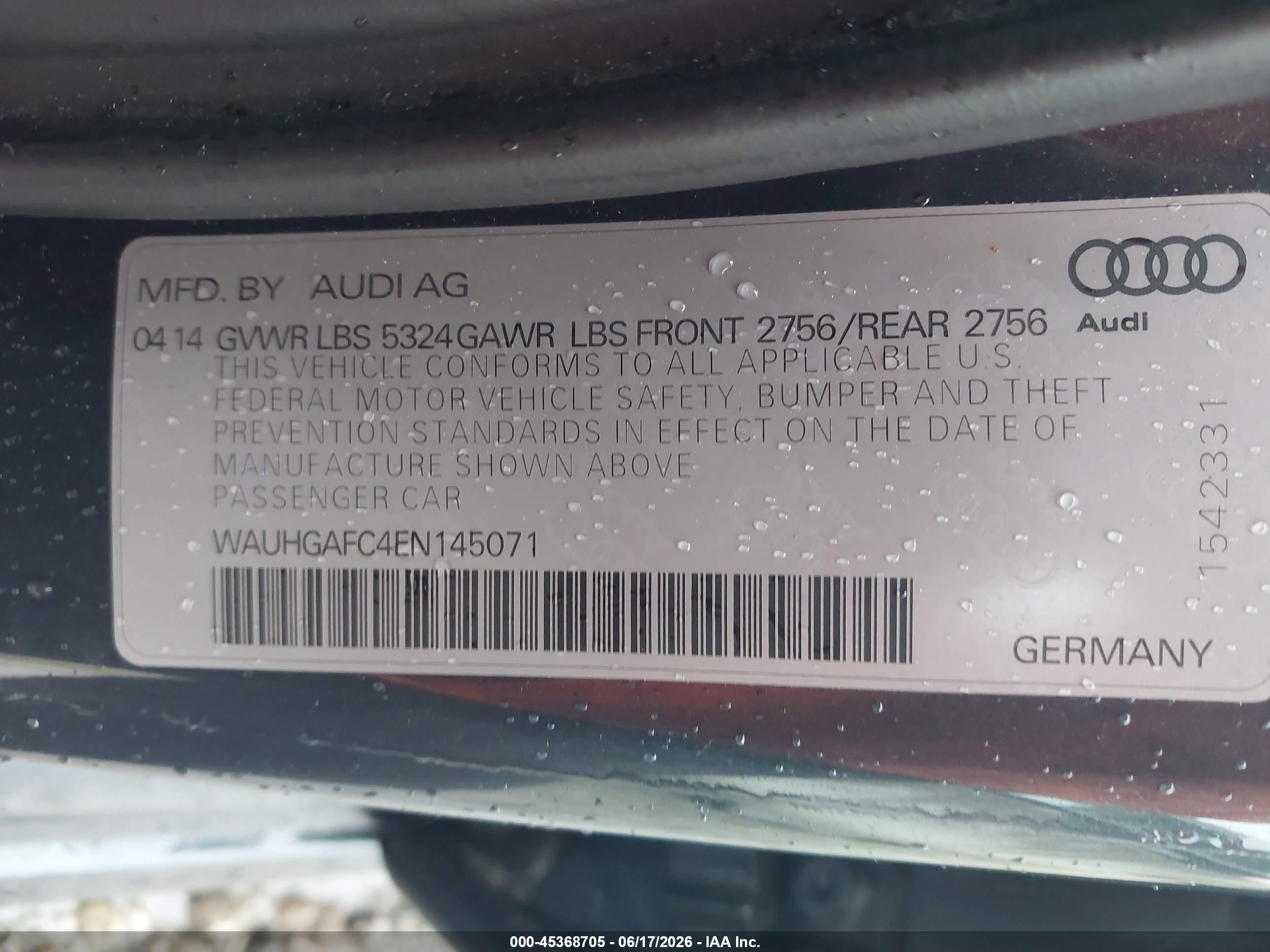2014 Audi A6 3.0t Premium Plus Gray vin: WAUHGAFC4EN145071