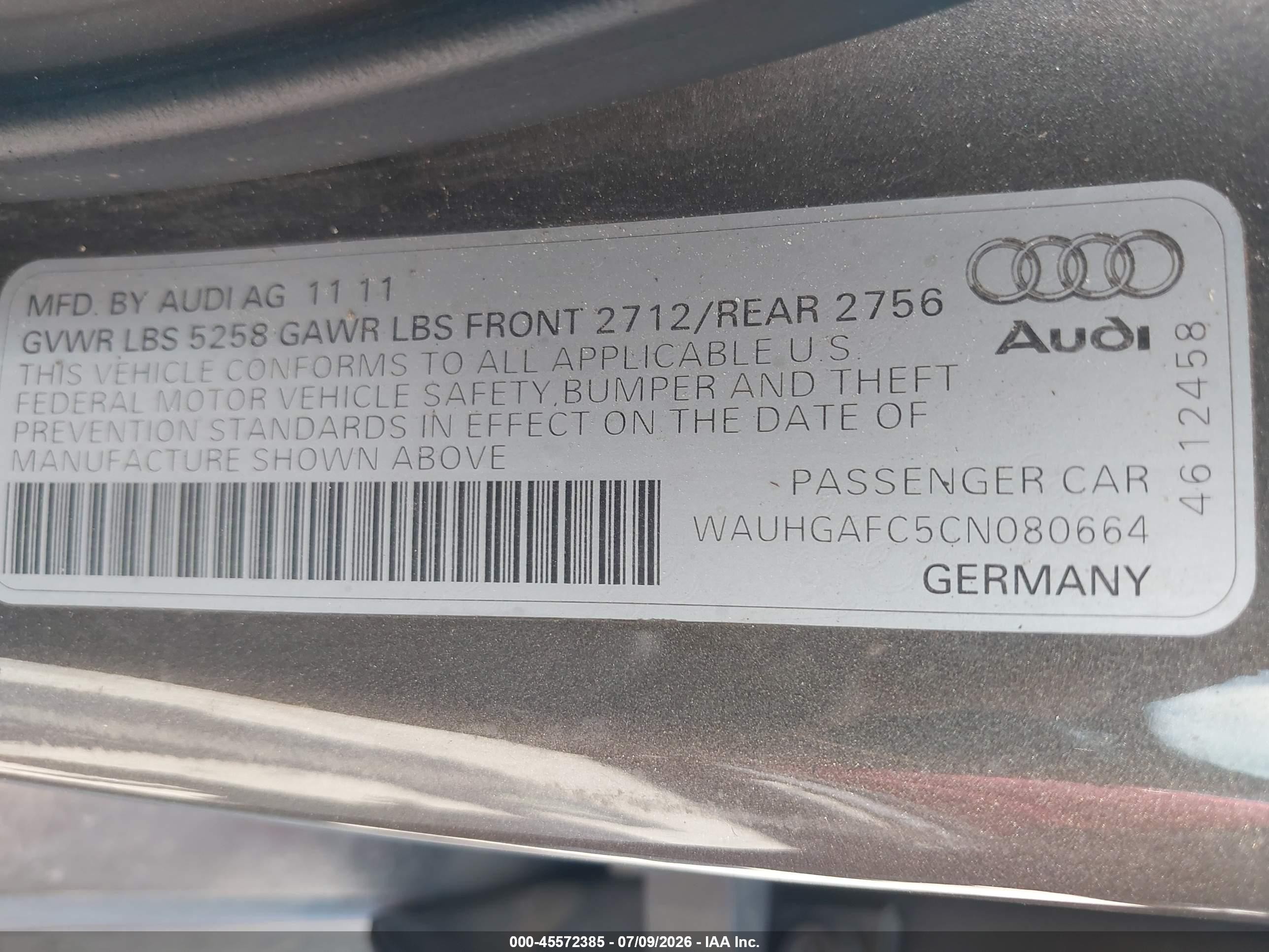 2012 Audi A6 3.0t Prestige Gray vin: WAUHGAFC5CN080664