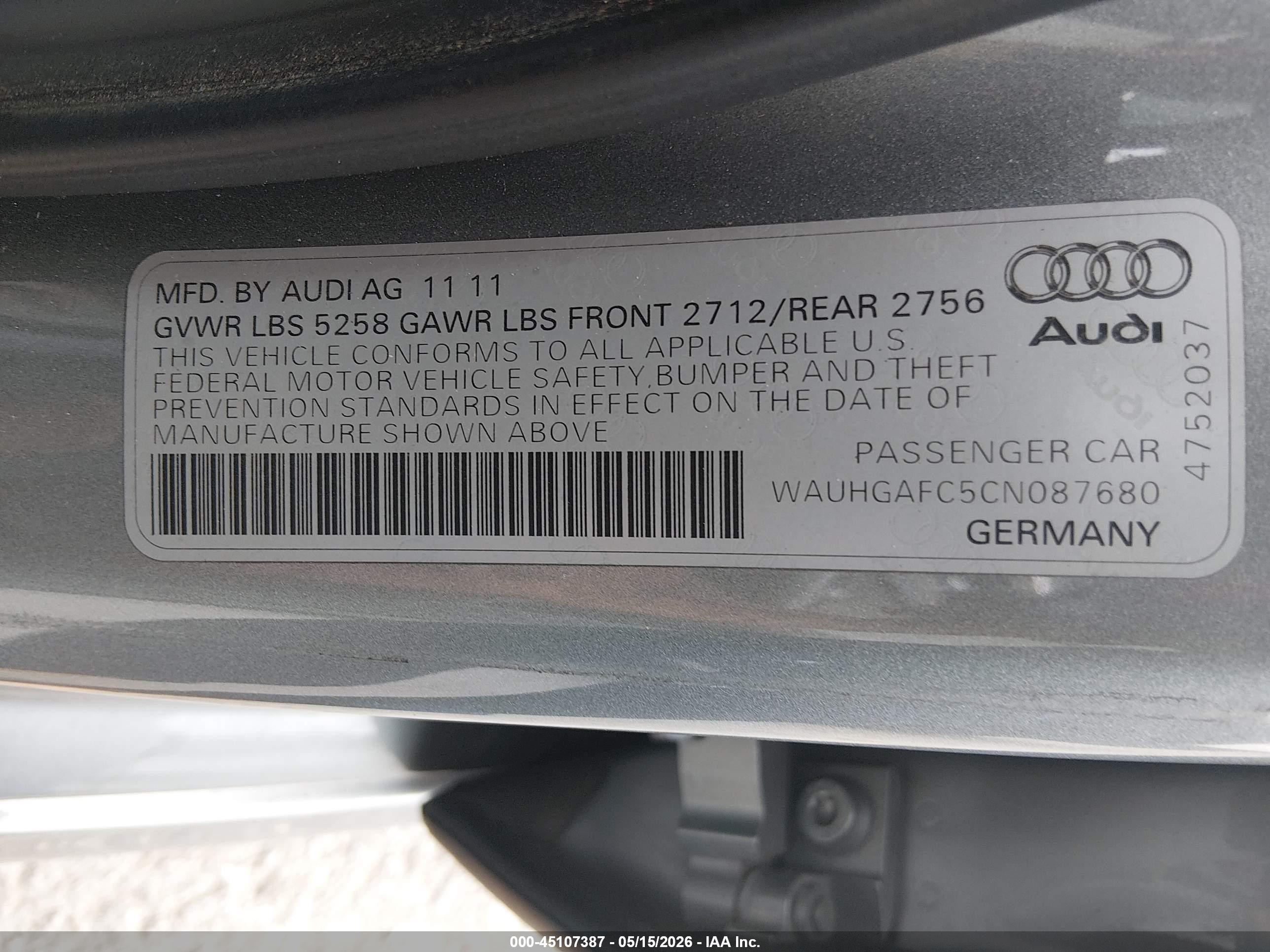 2012 Audi A6 3.0 Premium Gray vin: WAUHGAFC5CN087680