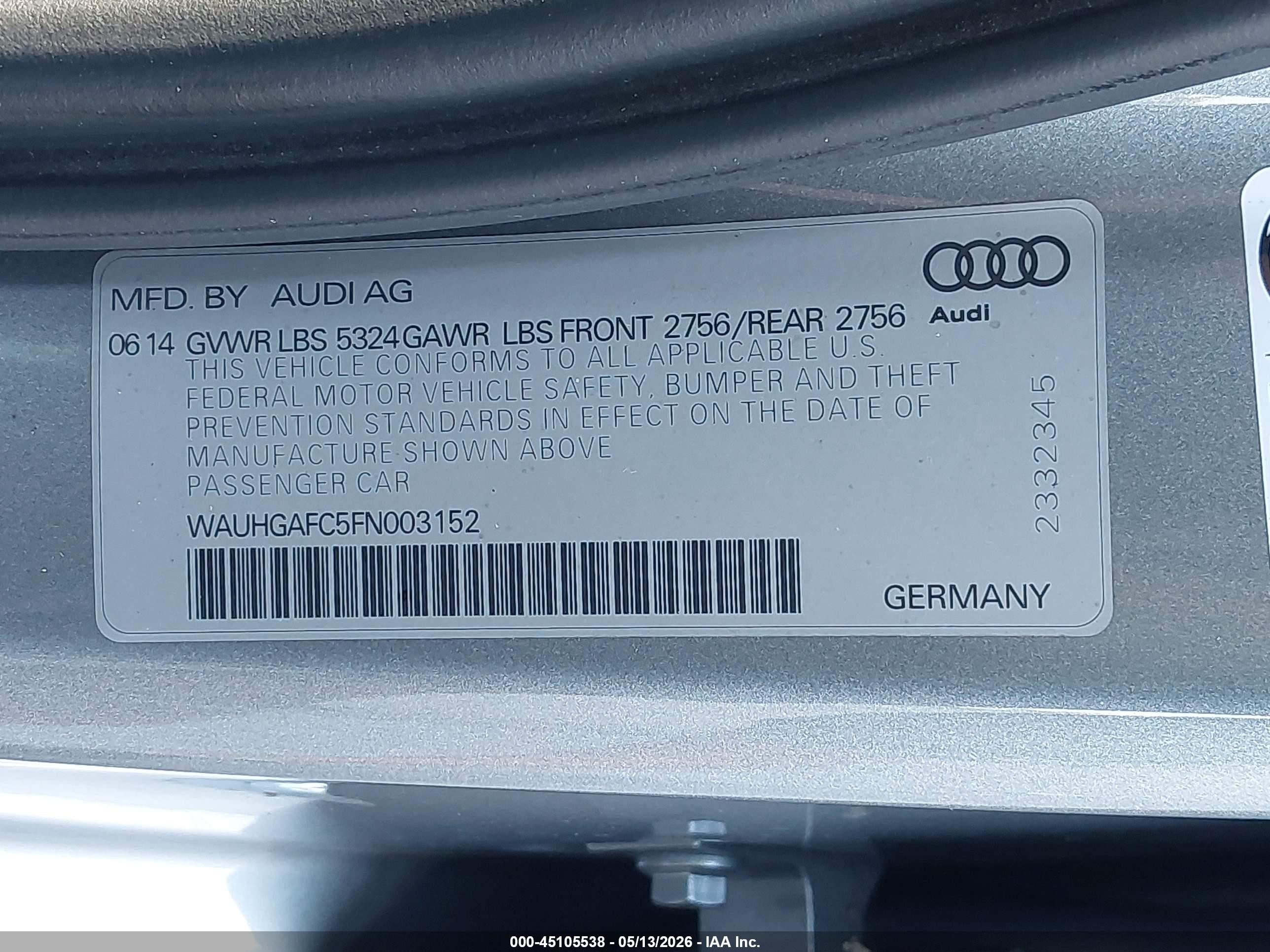 2015 Audi A6 3.0t Premium Plus Silver vin: WAUHGAFC5FN003152