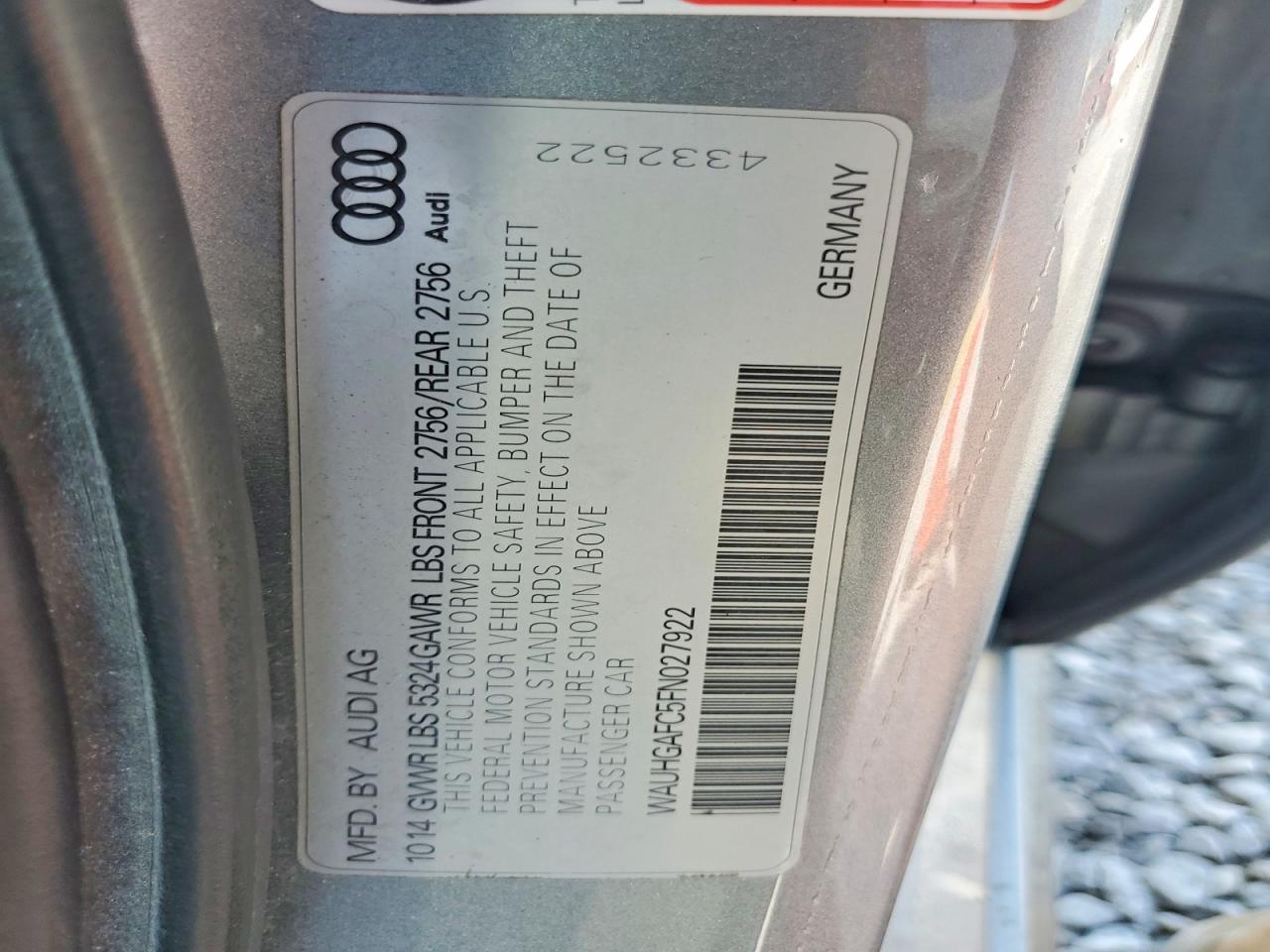 2015 Audi A6 Prestige Silver vin: WAUHGAFC5FN027922