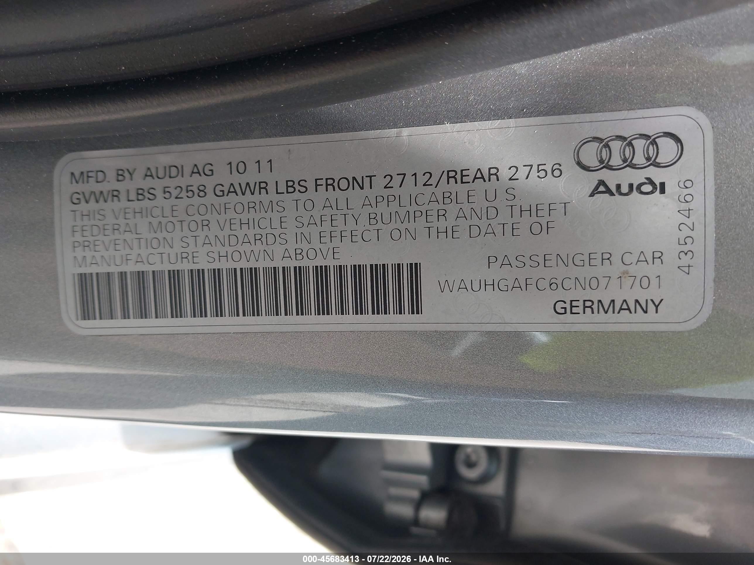 2012 Audi A6 3.0t Prestige Silver vin: WAUHGAFC6CN071701